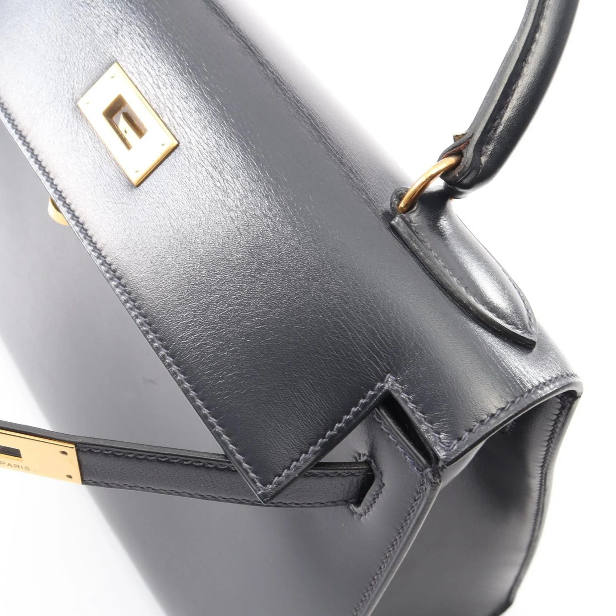 Kelly Handbag Black Box Calf with Gold Hardware 28 - Image 8