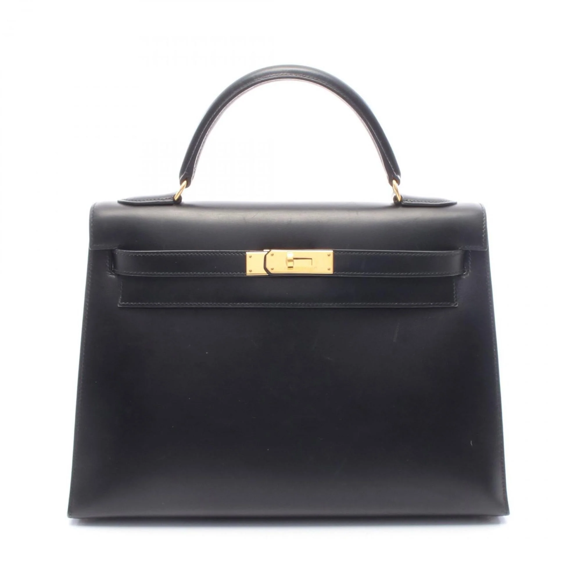 Kelly Handbag Black Box Calf with Gold Hardware 32
