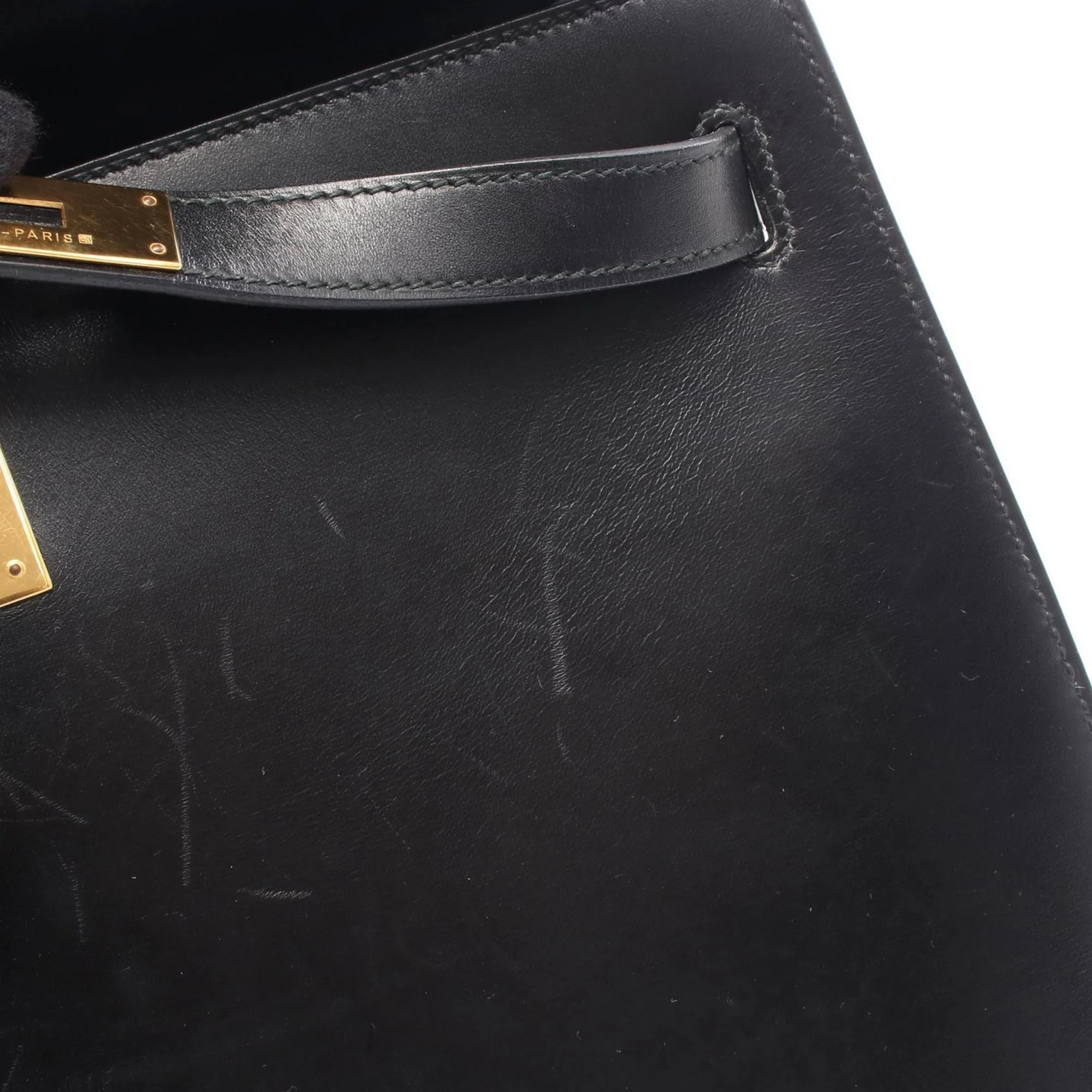 Kelly Handbag Black Box Calf with Gold Hardware 32 - Image 7