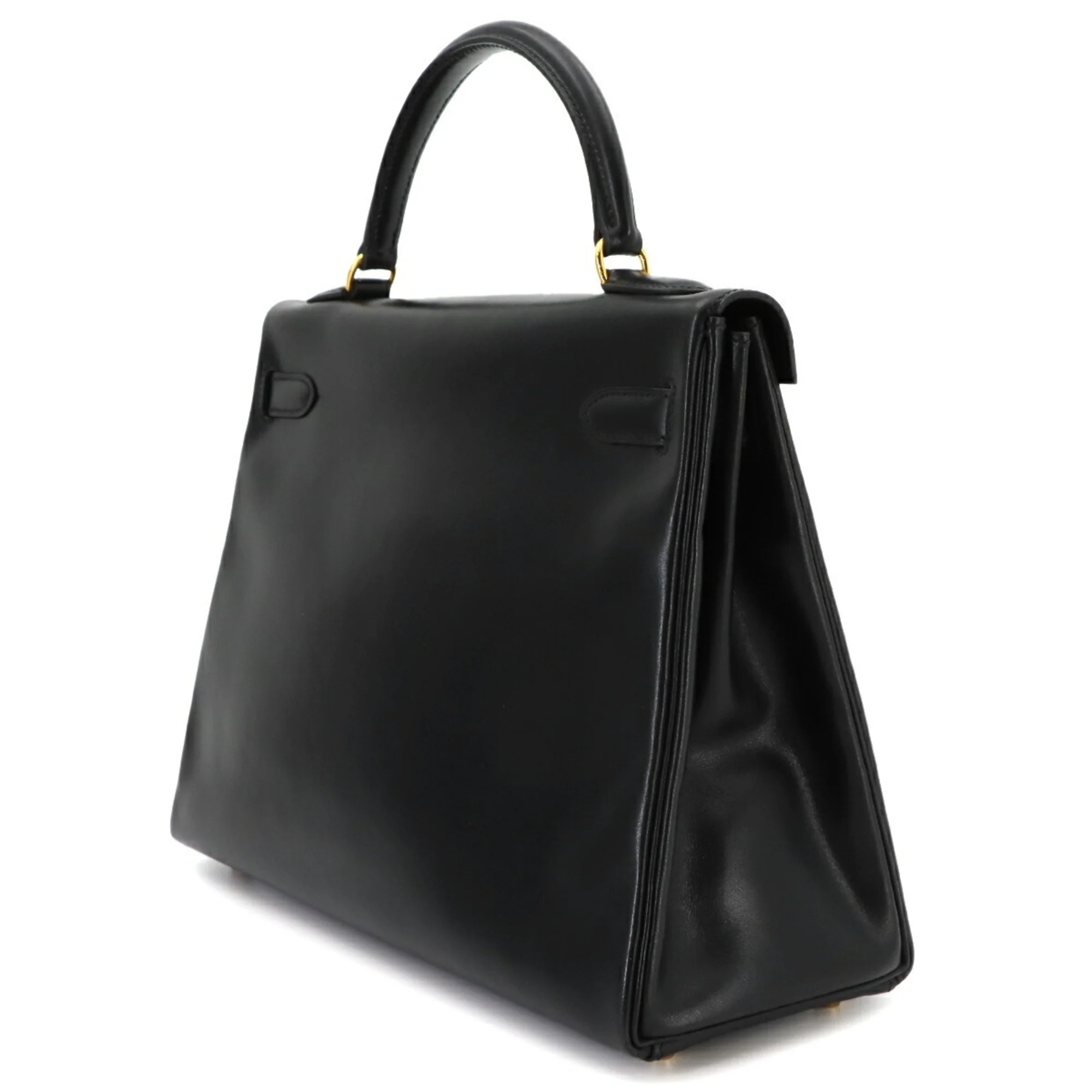 Kelly Handbag Black Box Calf with Gold Hardware 32 - Image 4
