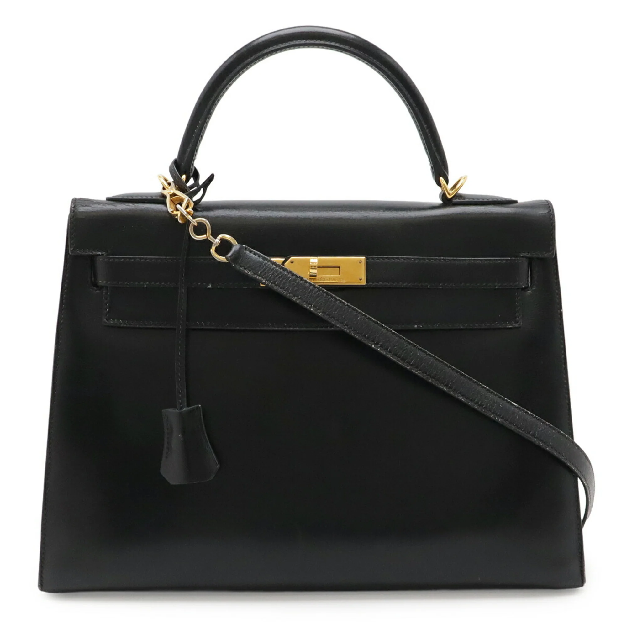 Kelly Handbag Black Box Calf with Gold Hardware 32