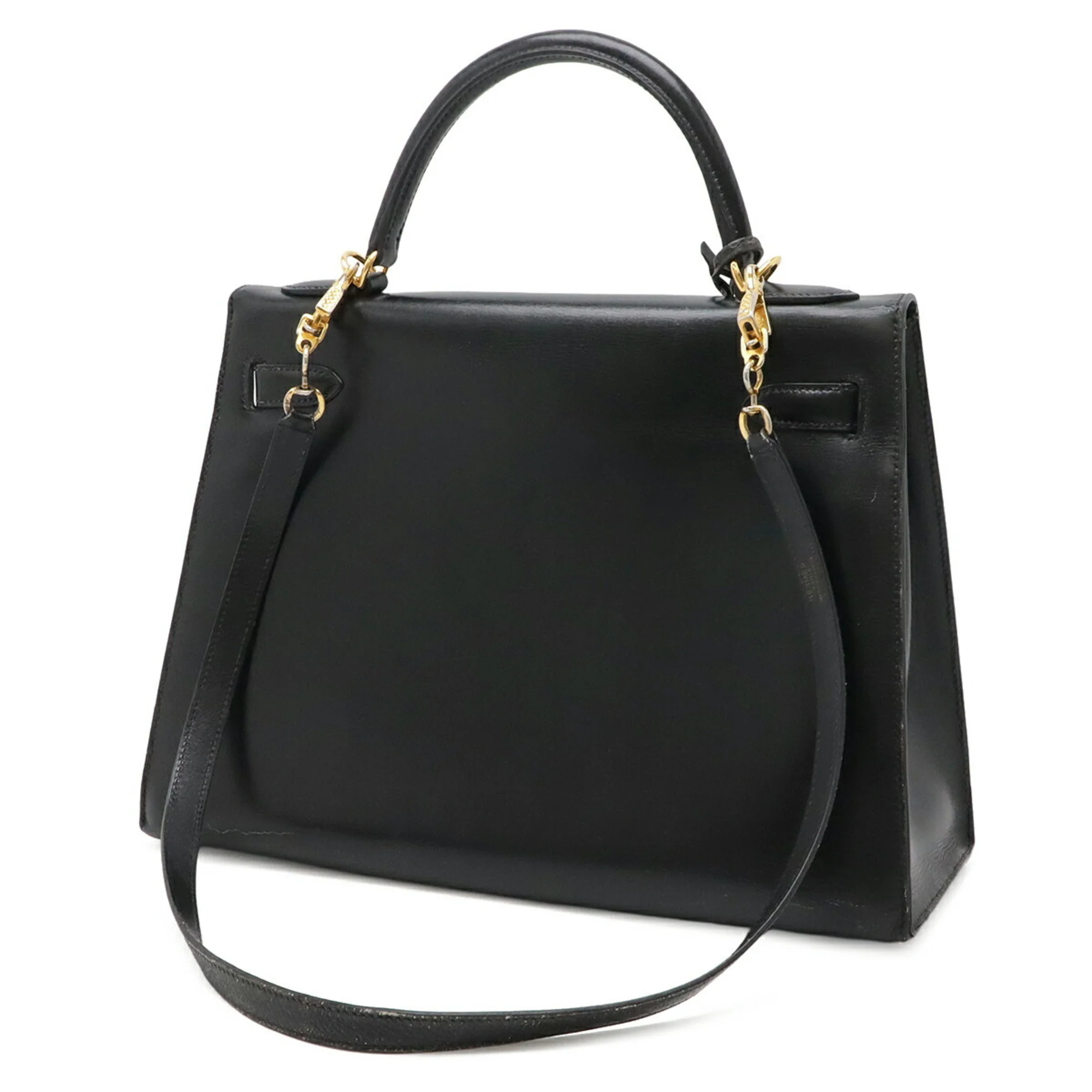 Kelly Handbag Black Box Calf with Gold Hardware 32 - Image 3