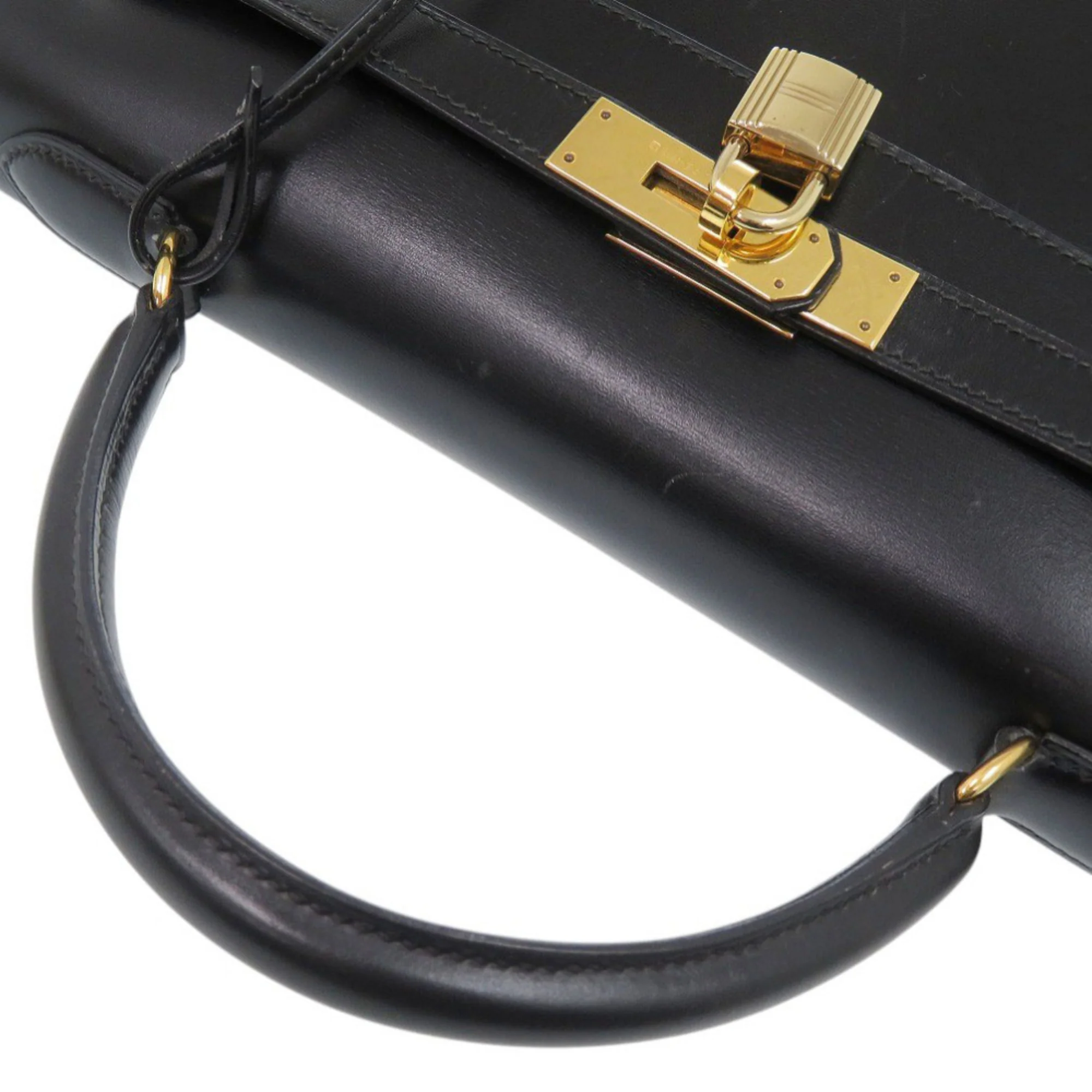 Kelly Handbag Black Box Calf with Gold Hardware 32 - Image 5
