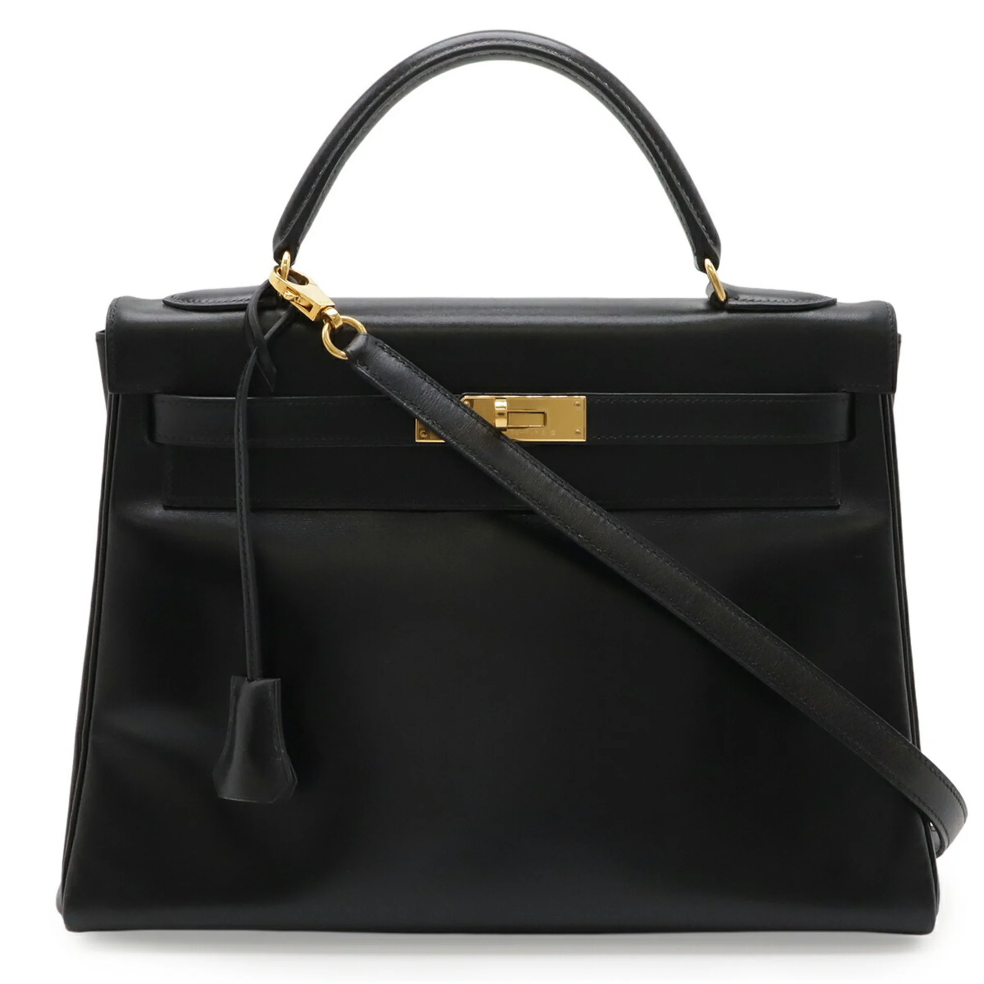 Kelly Handbag Black Box Calf with Gold Hardware 32 - Image 2