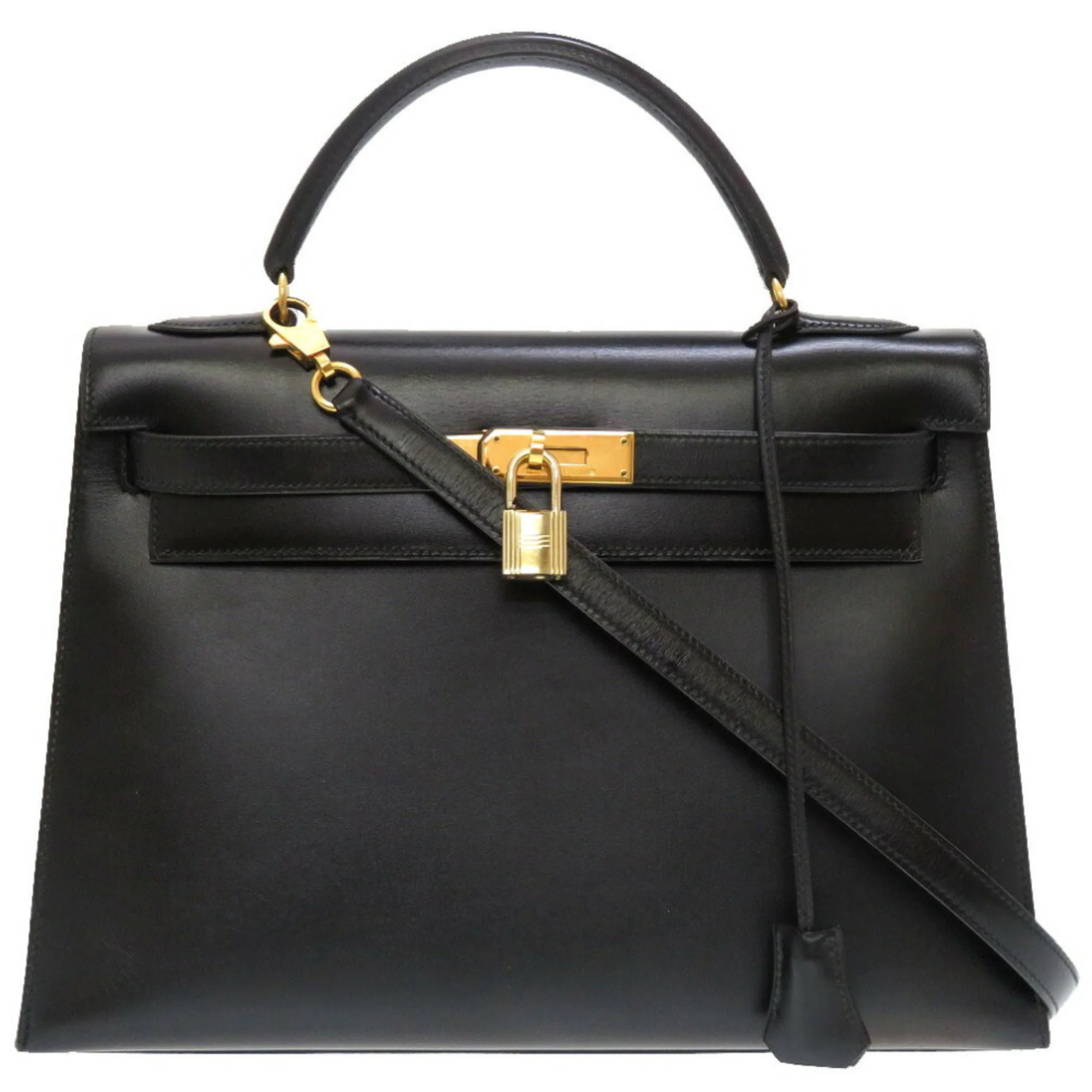 Kelly Handbag Black Box Calf with Gold Hardware 32