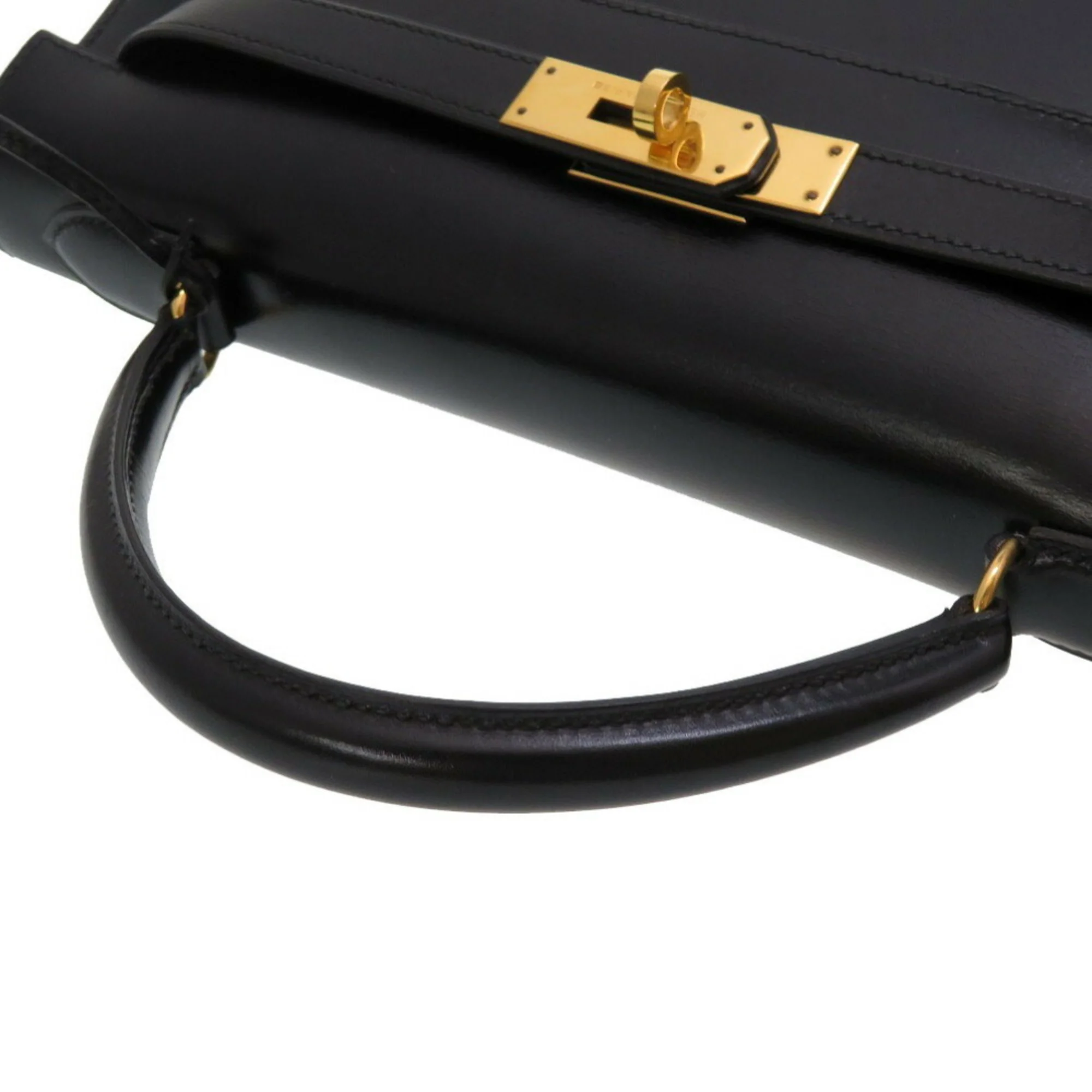 Kelly Handbag Black Box Calf with Gold Hardware 32 - Image 5