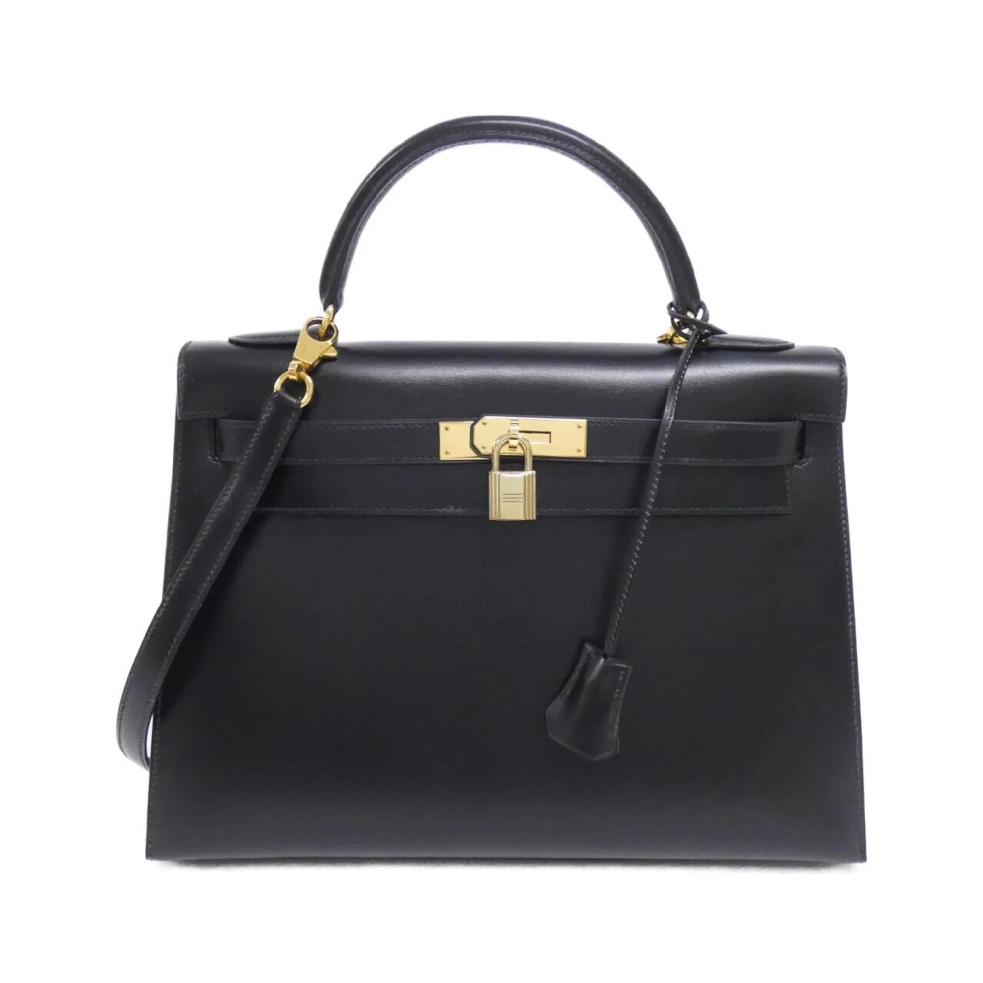 Kelly Handbag Black Box Calf with Gold Hardware 32
