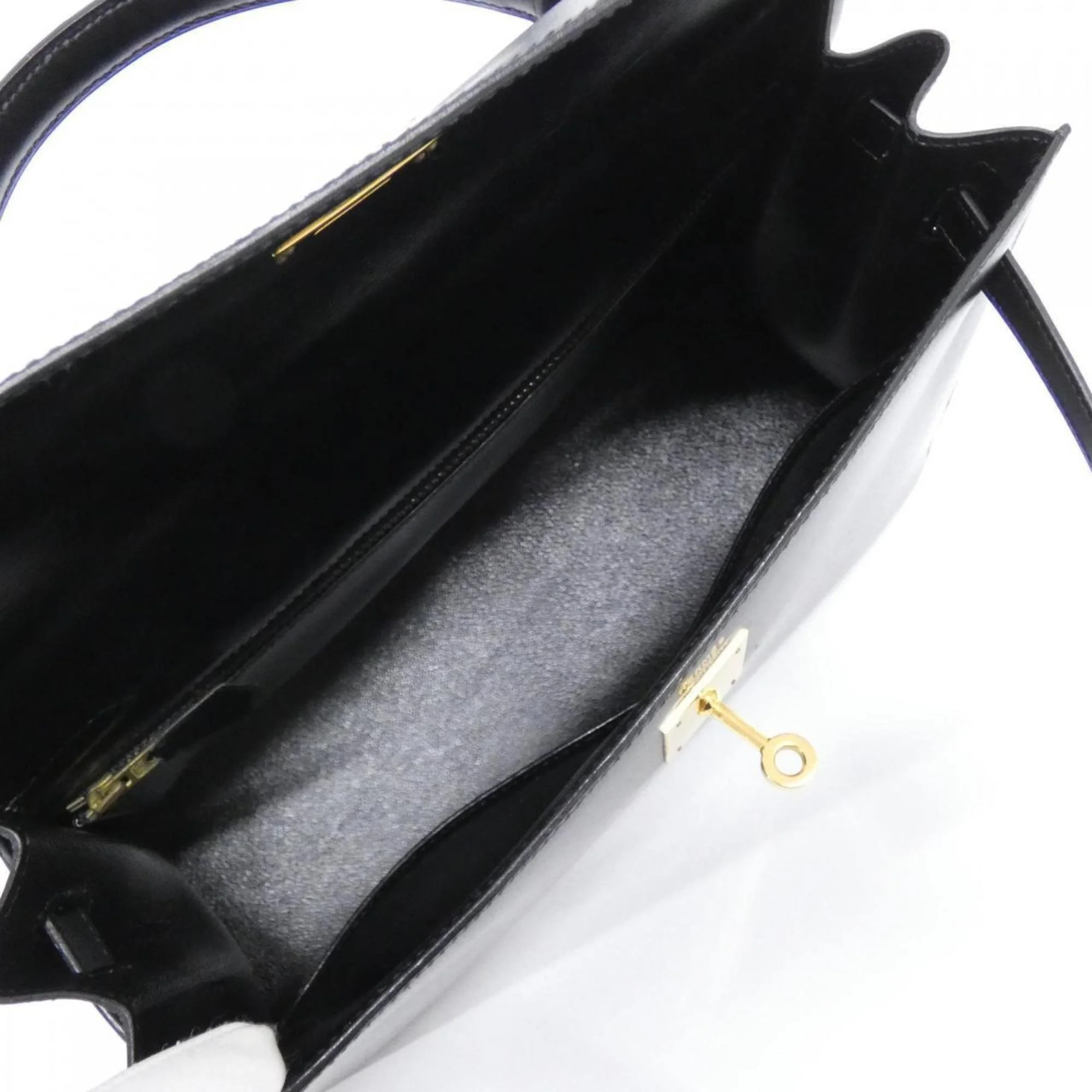 Kelly Handbag Black Box Calf with Gold Hardware 32 - Image 8