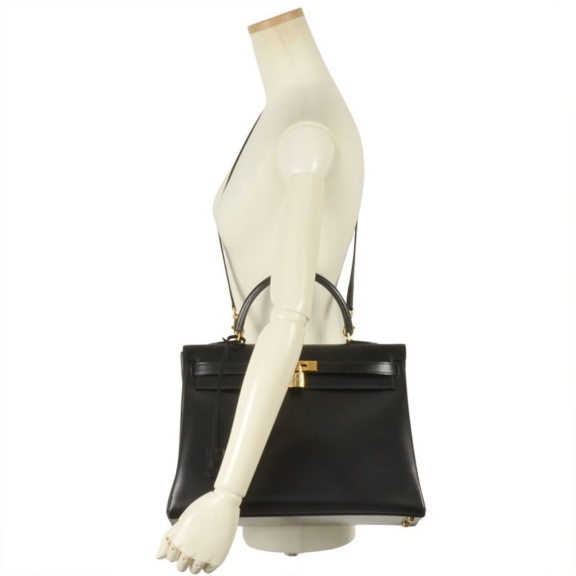 Kelly Handbag Black Box Calf with Gold Hardware 35 - Image 2