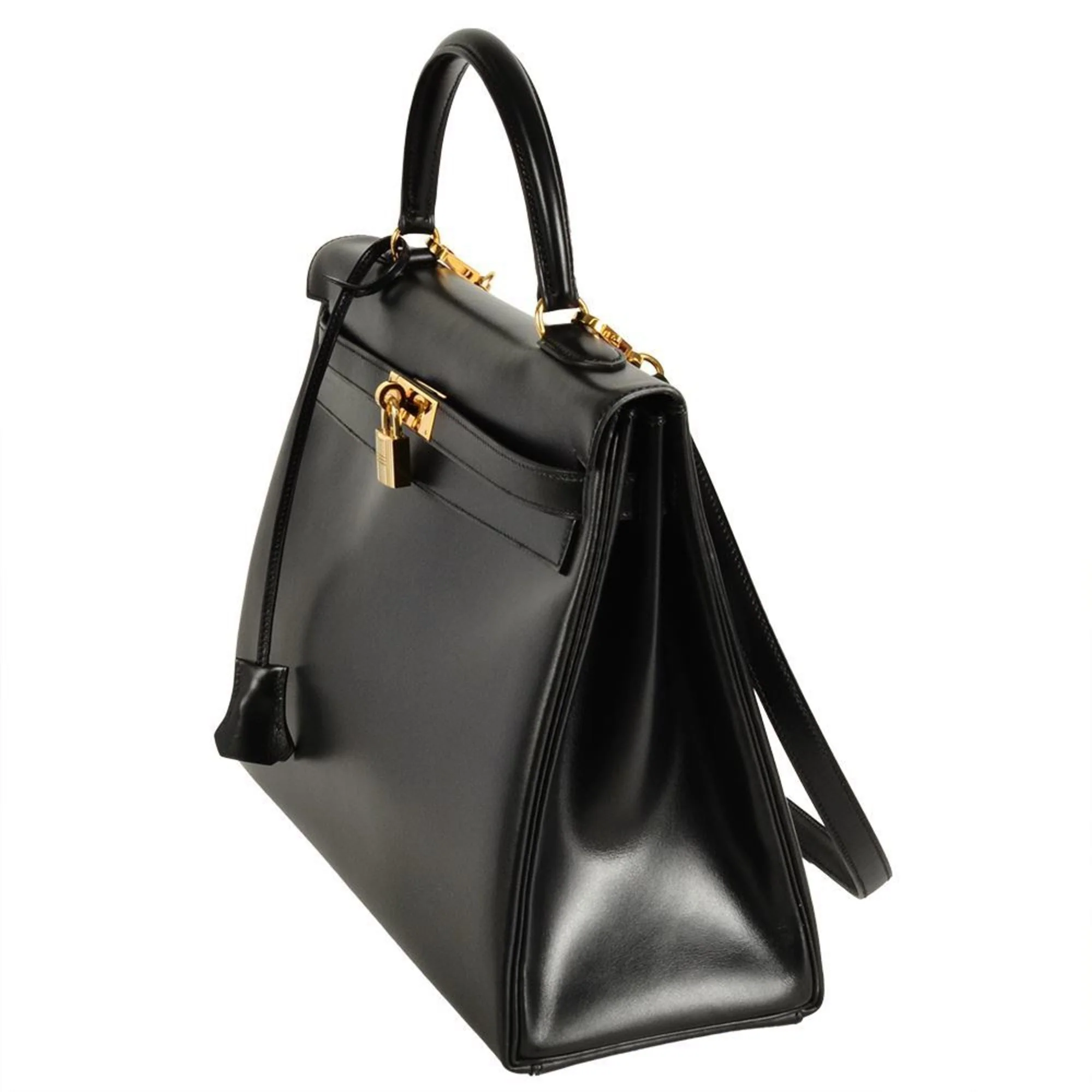 Kelly Handbag Black Box Calf with Gold Hardware 35 - Image 3