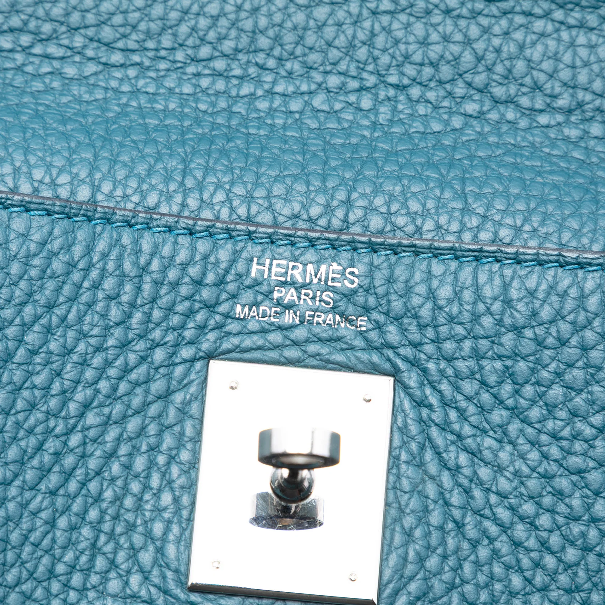 Kelly Handbag Blue Clemence with Palladium Hardware 35 - Image 5