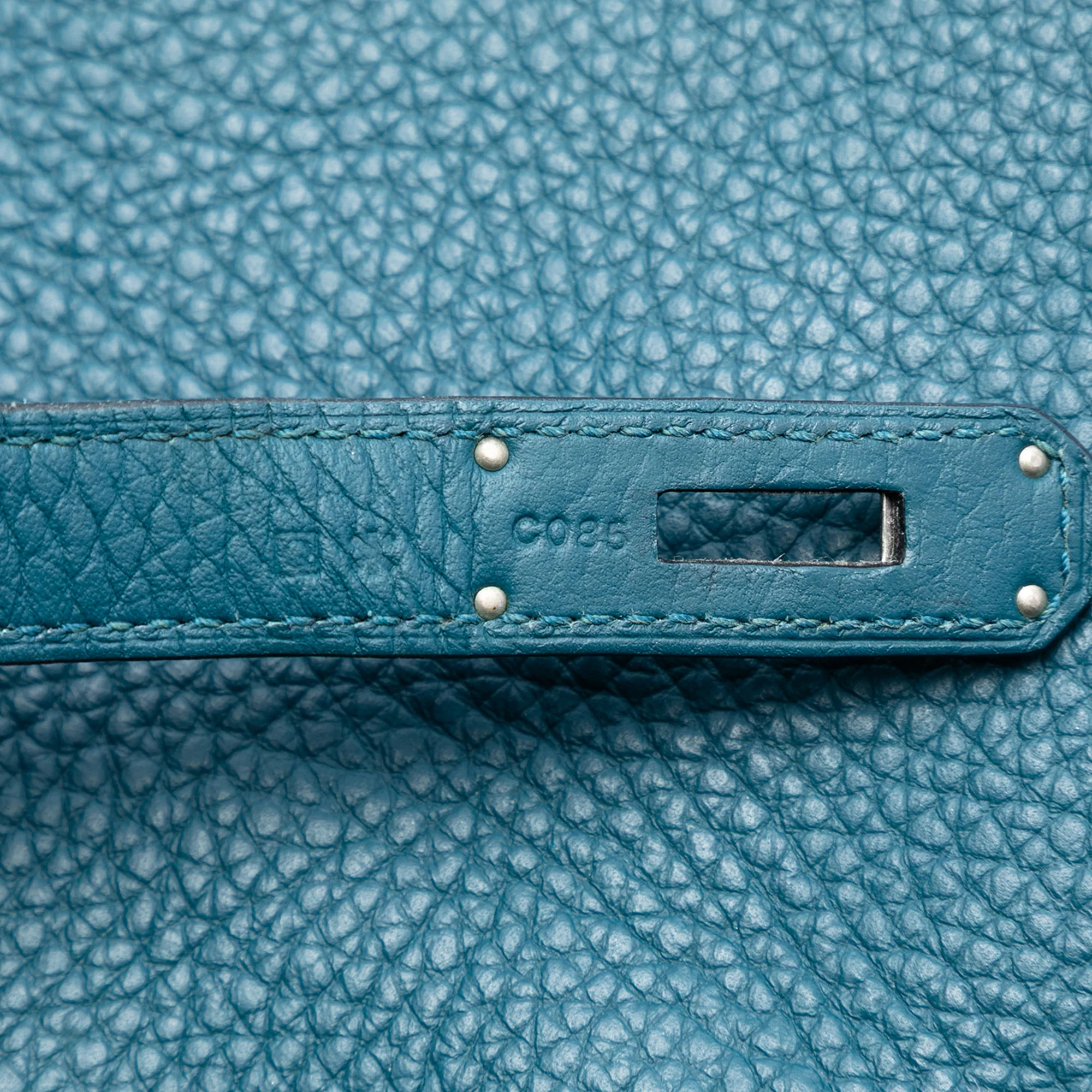 Kelly Handbag Blue Clemence with Palladium Hardware 35 - Image 6