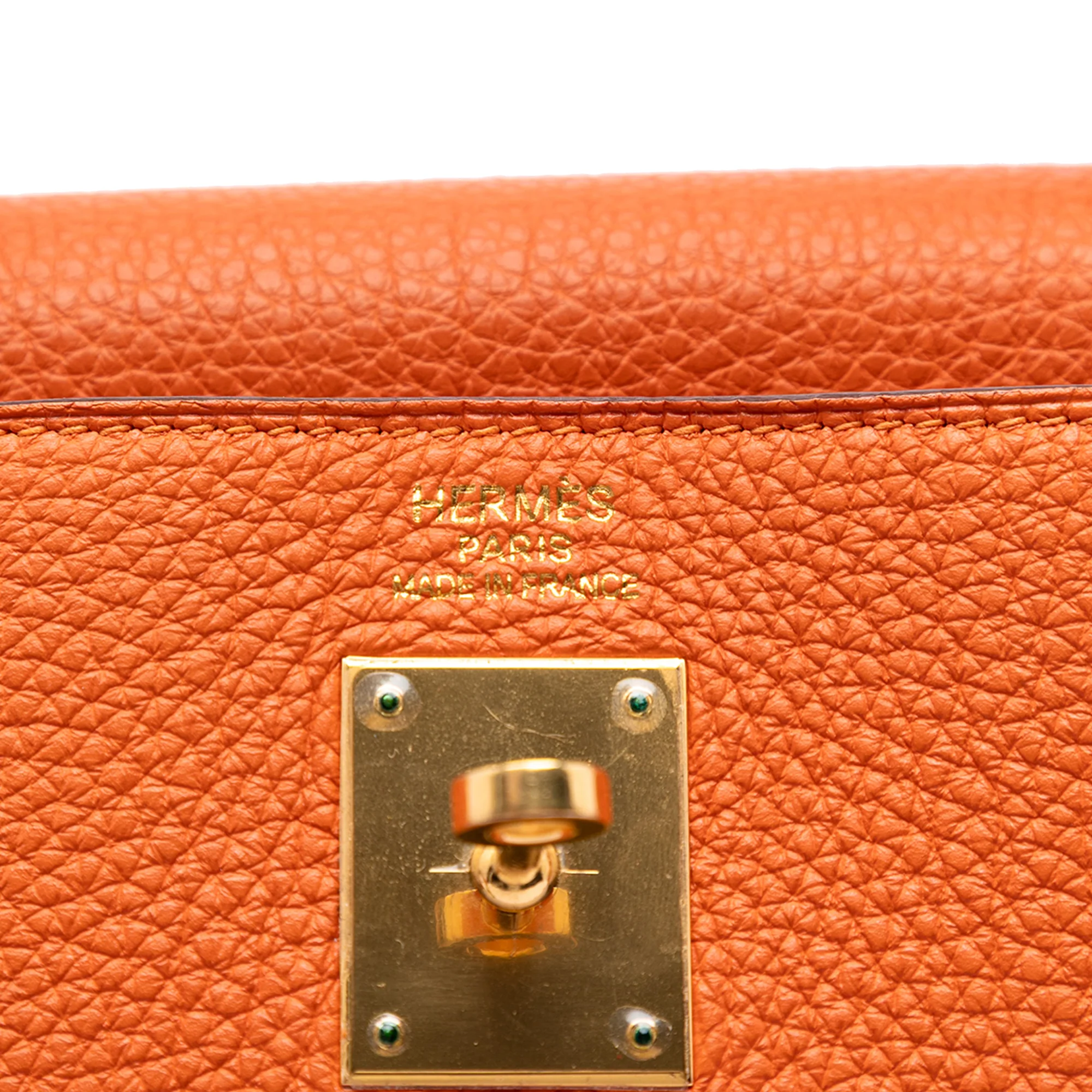 Kelly Handbag Orange Clemence with Gold Hardware 35 - Image 5