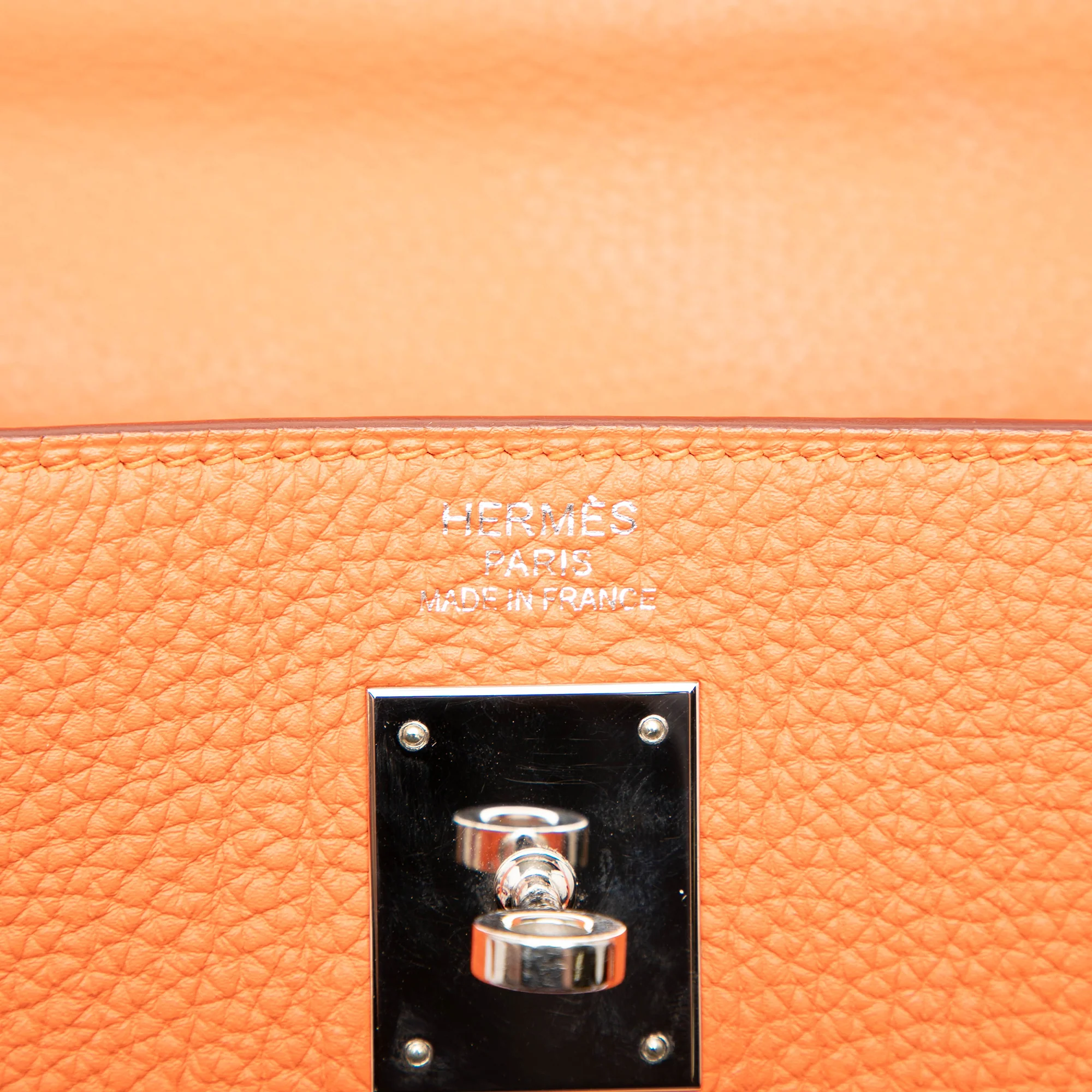 Kelly Handbag Orange Togo with Palladium Hardware 35 - Image 5