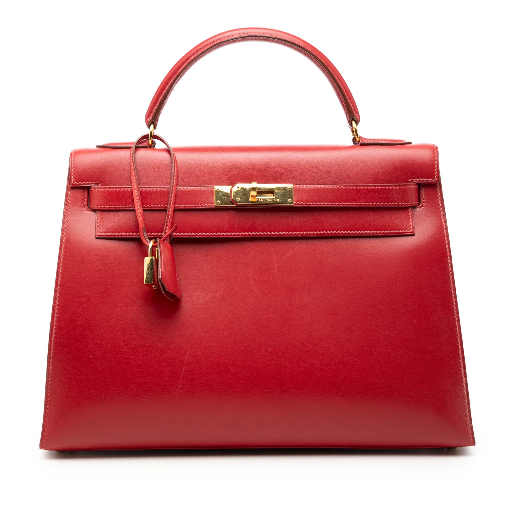 Kelly Handbag Red Box Calf with Gold Hardware 32