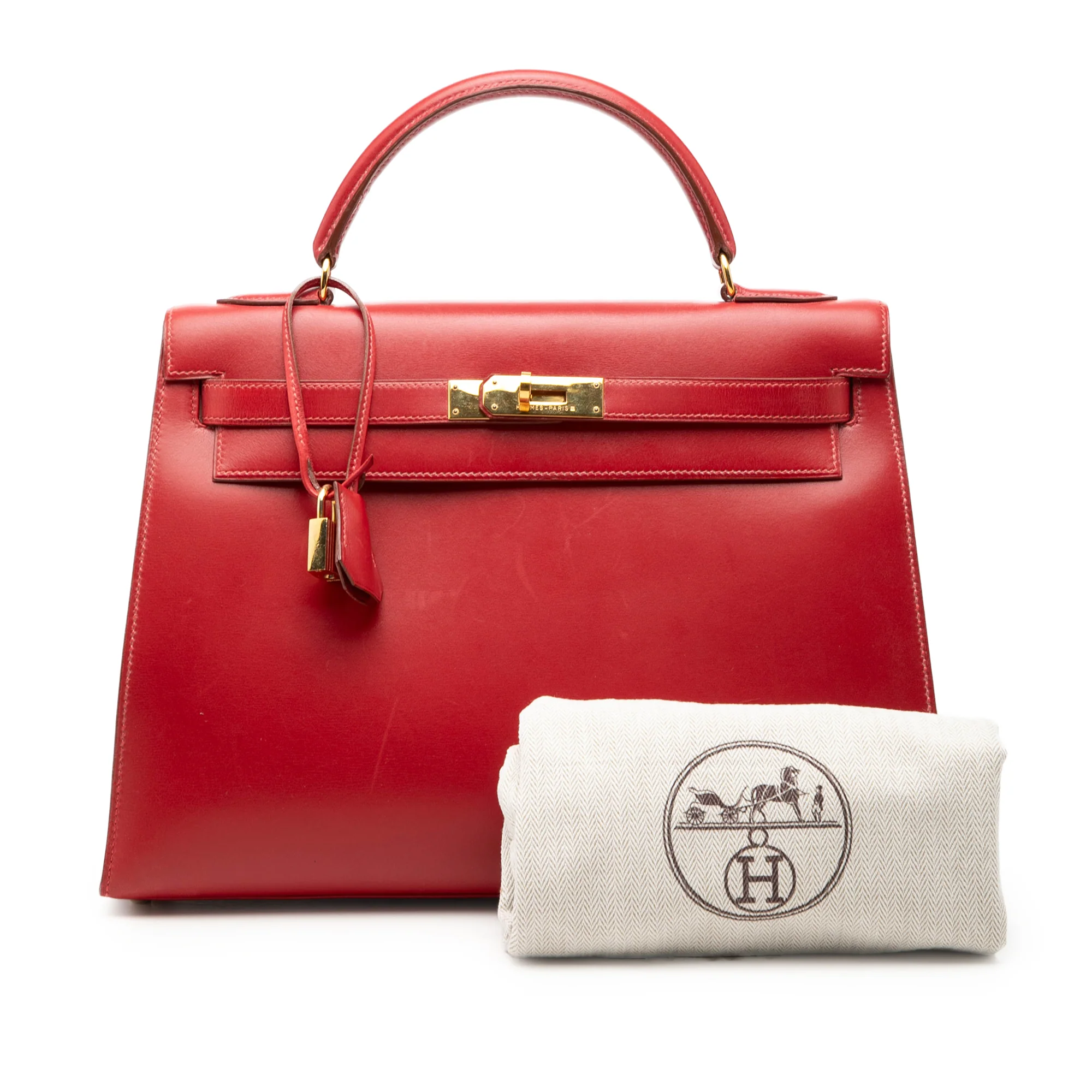 Kelly Handbag Red Box Calf with Gold Hardware 32 - Image 8