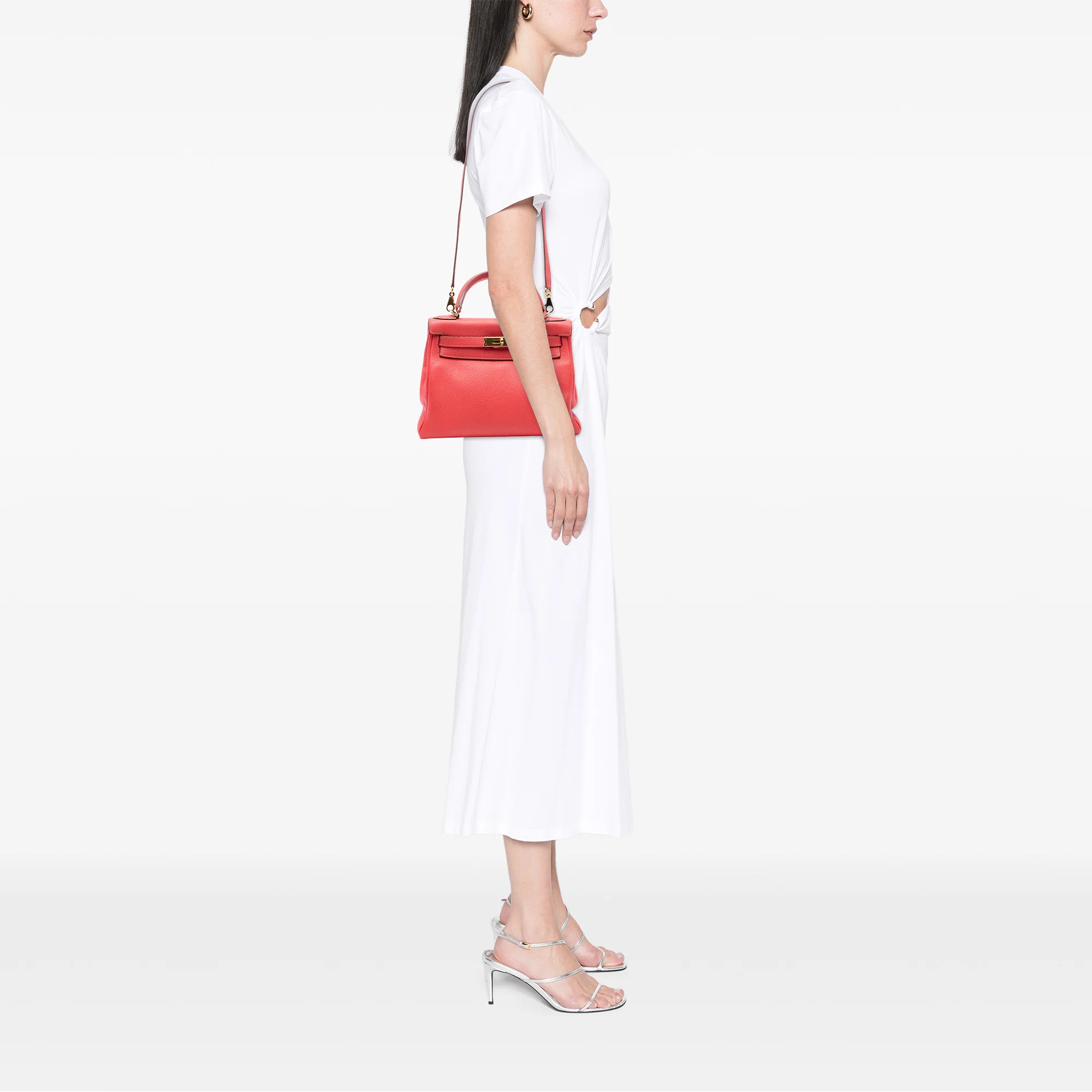 Kelly Handbag Red Clemence with Gold Hardware 28 - Image 7