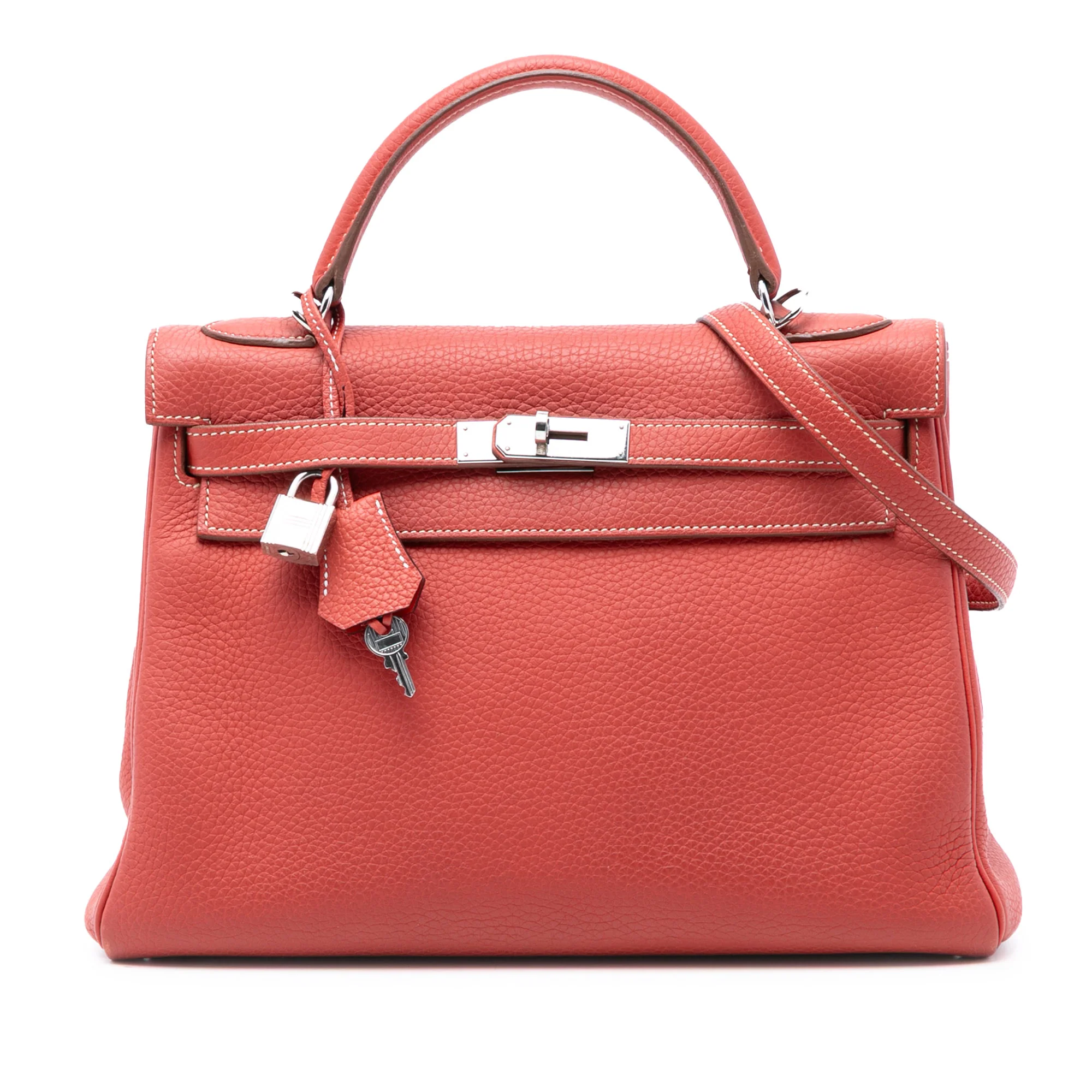 Kelly Handbag Red Clemence with Palladium Hardware 32
