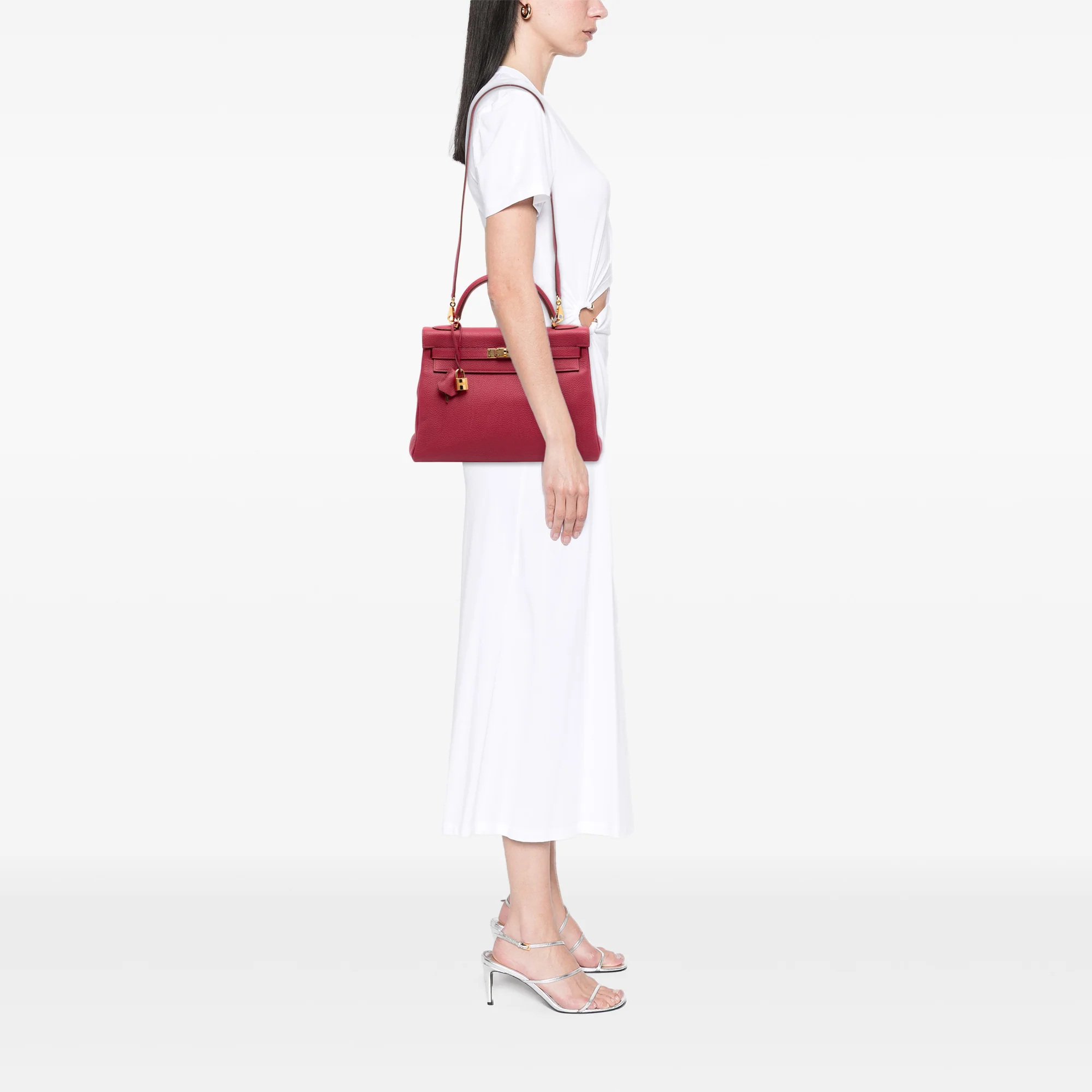 Kelly Handbag Red Togo with Gold Hardware 32 - Image 7