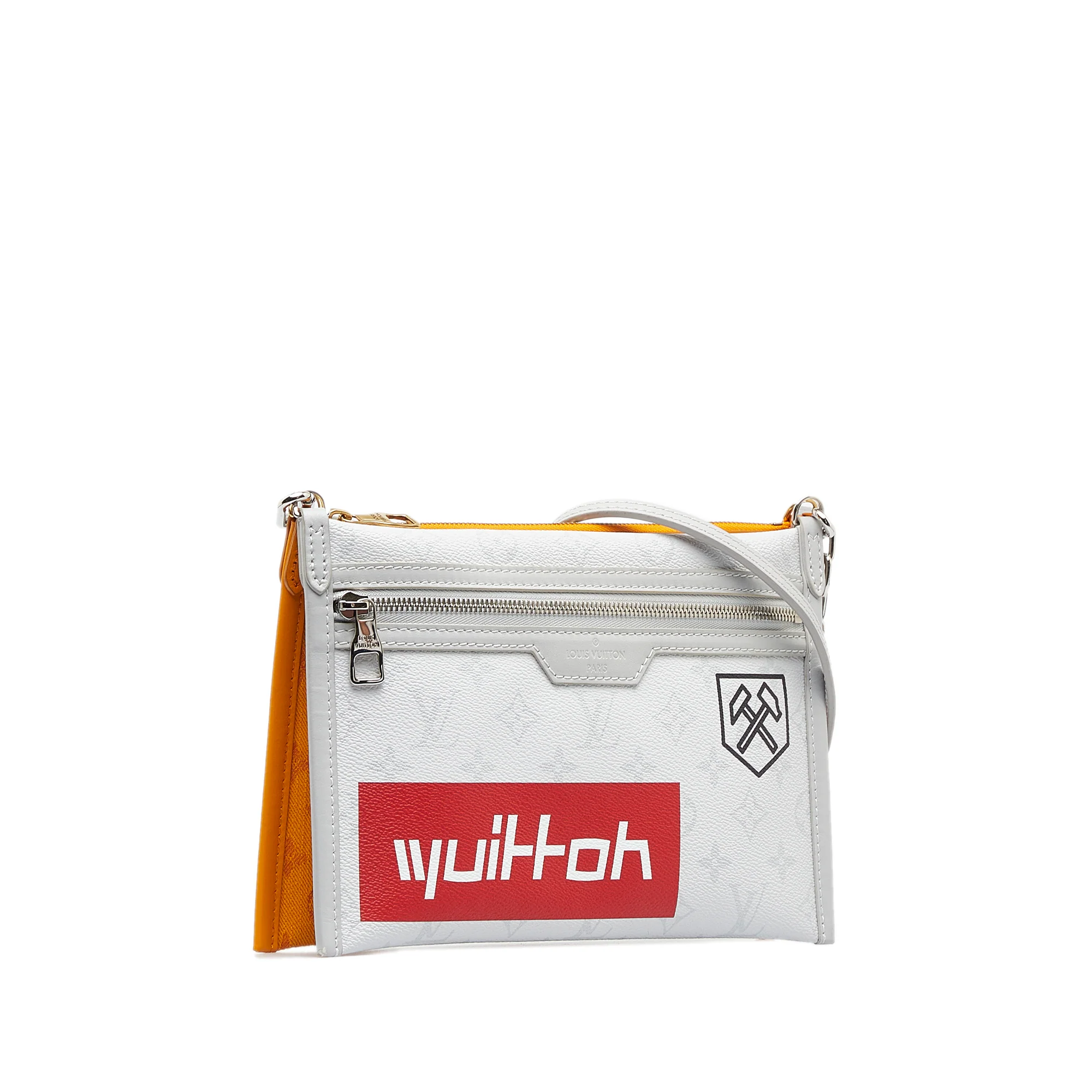Double Flat Messenger Bag Limited Edition Logo Story Monogram Canvas and Denim - Image 2