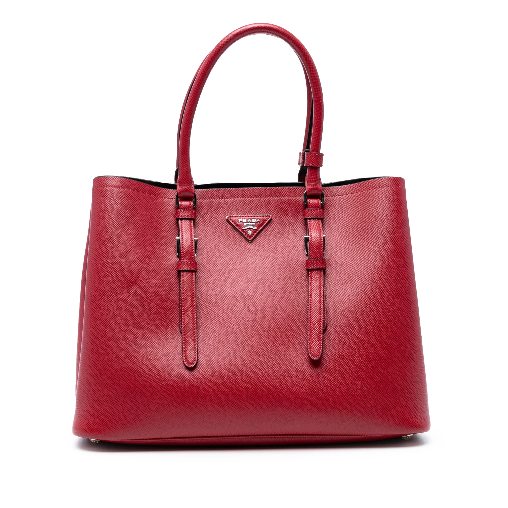Belted Strap Cuir Double Tote Saffiano Leather Medium