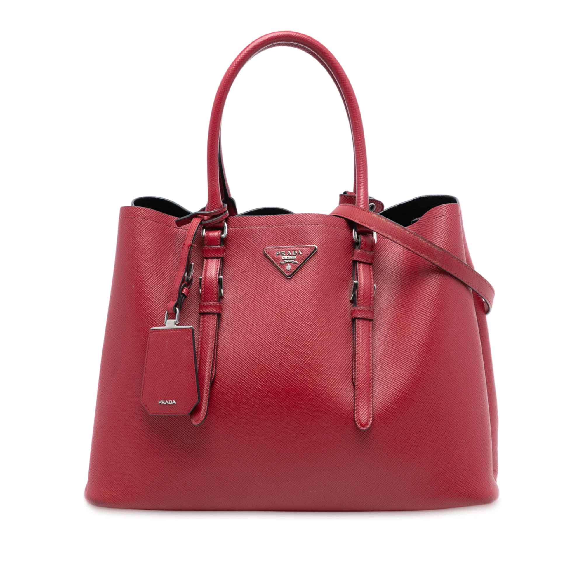 Belted Strap Cuir Double Tote Saffiano Leather Medium
