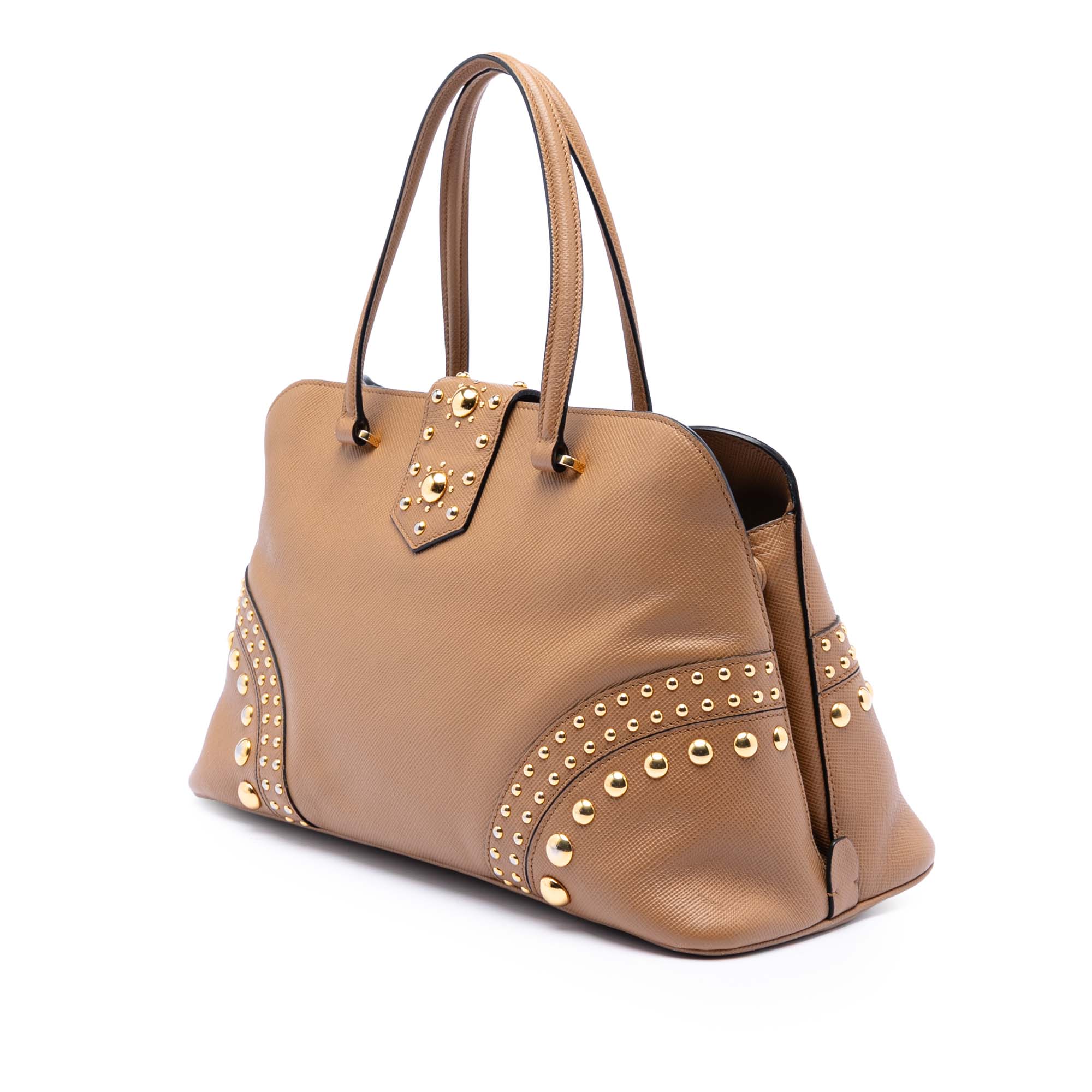 Convertible Turnlock Dome Satchel Studded Saffiano Leather Medium - Image 2
