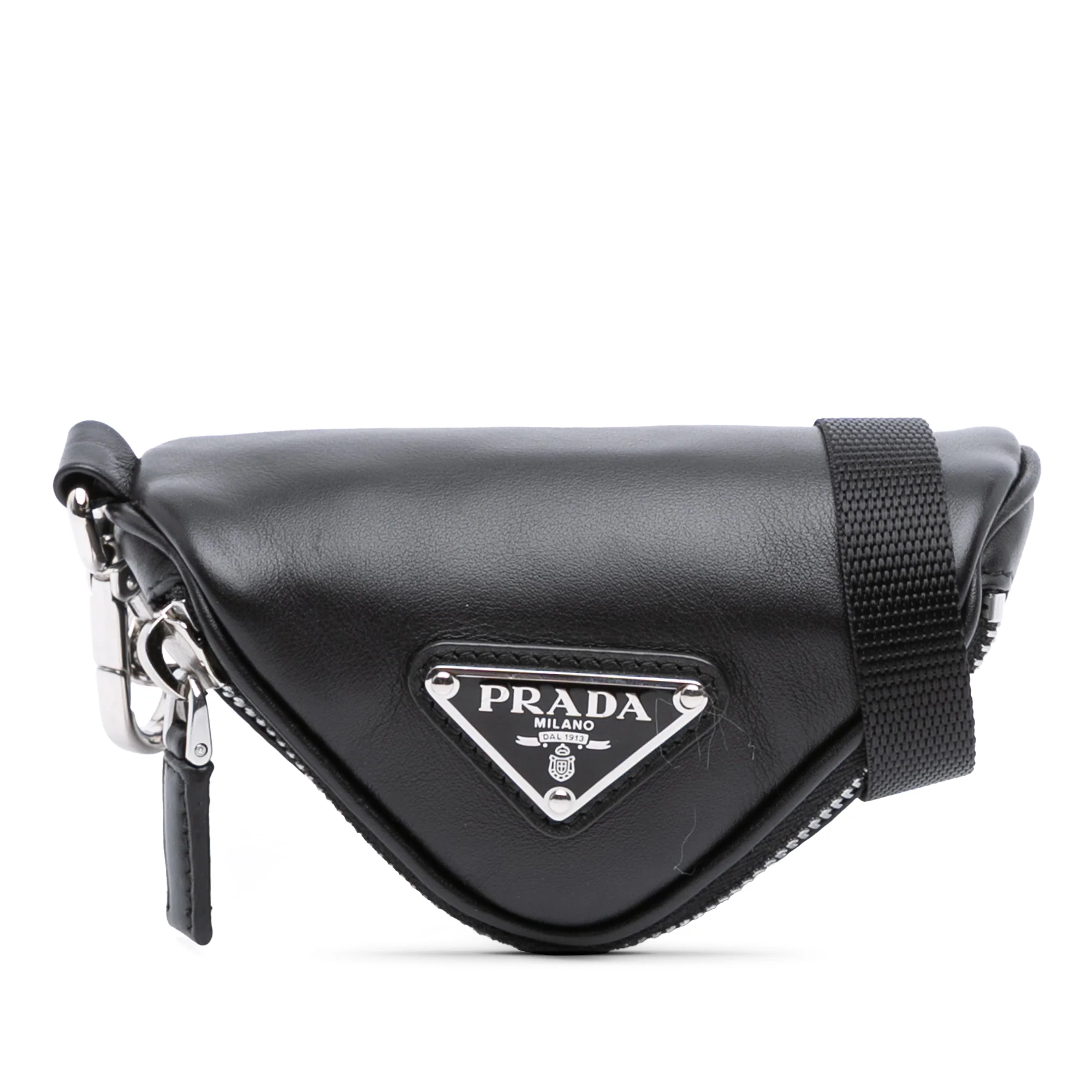 Triangle Logo Zip Crossbody Bag Leather Small