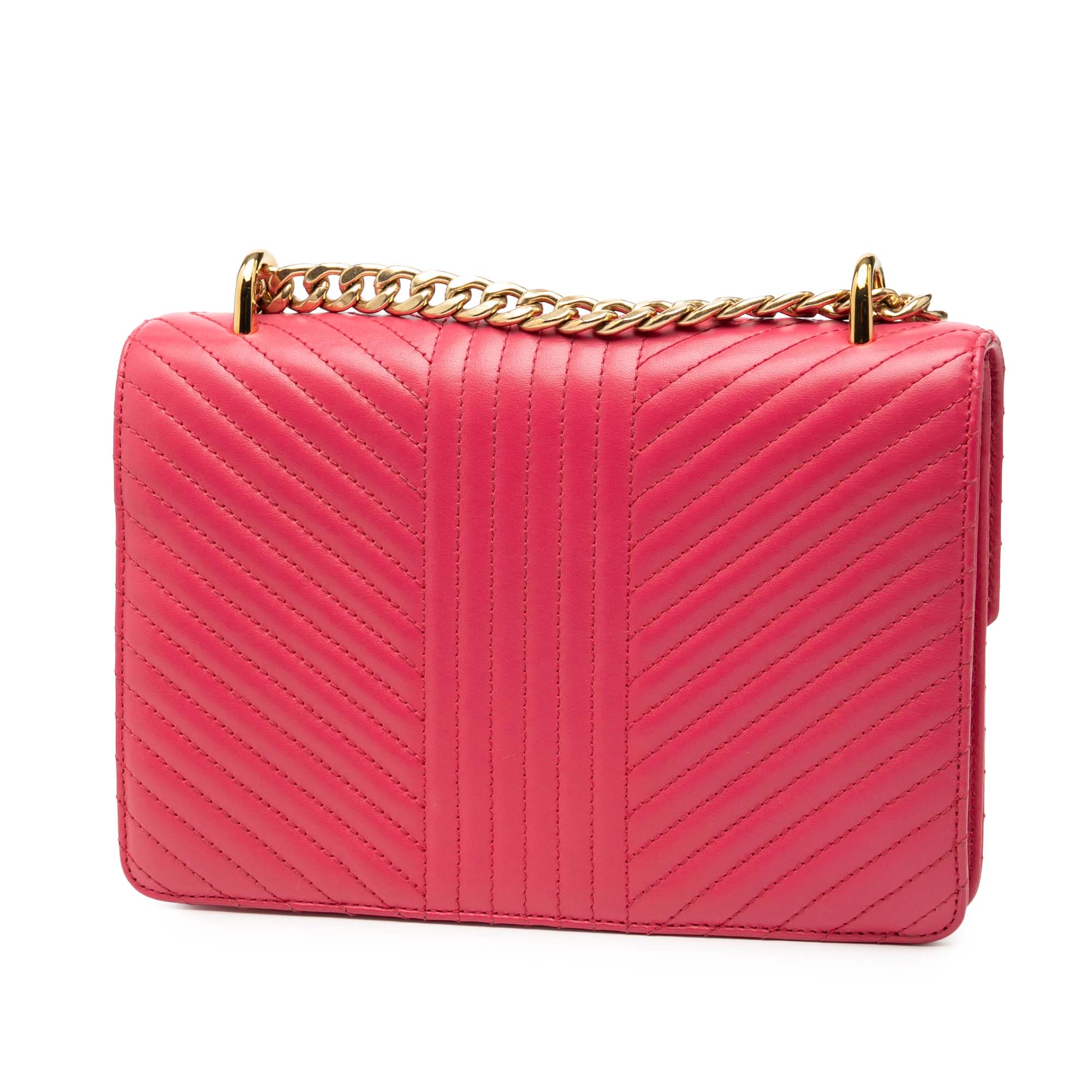 Turn Lock Chain Shoulder Bag Chevron Leather Medium - Image 2