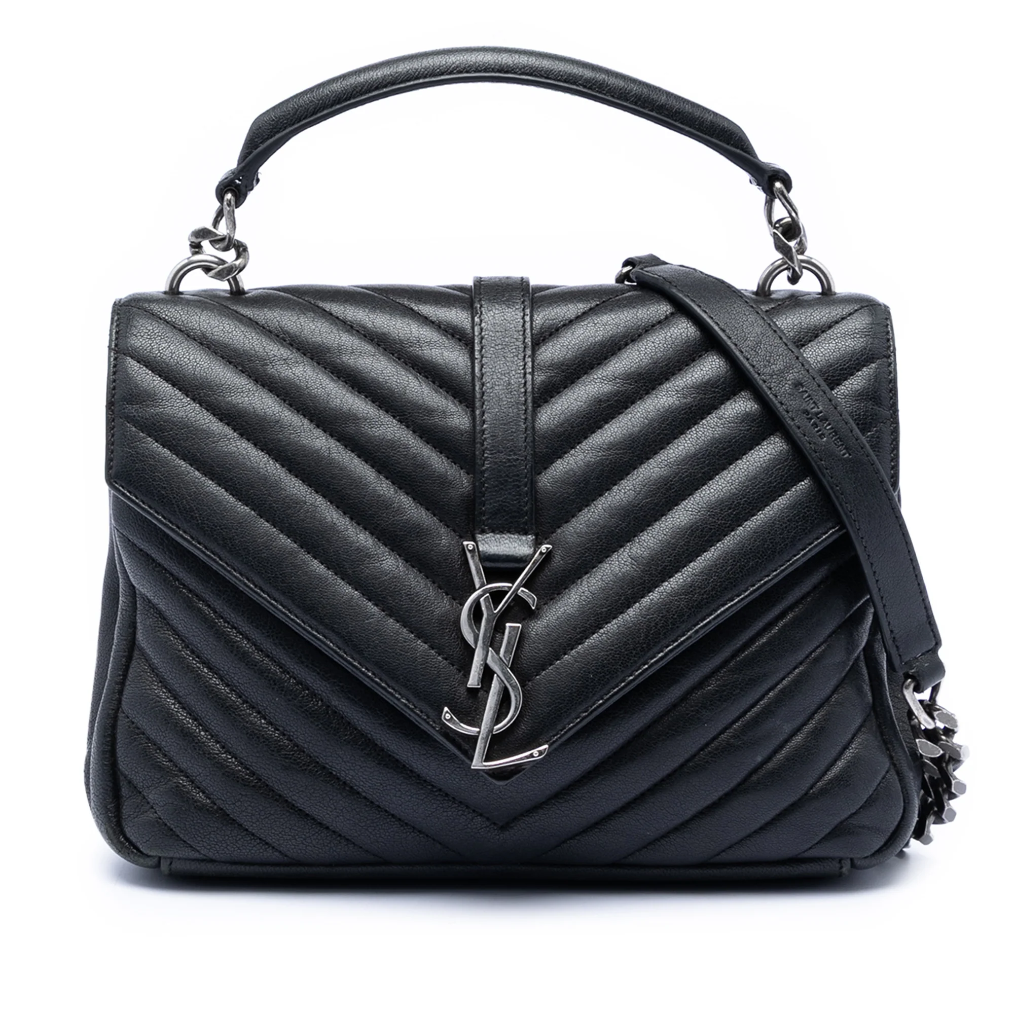 Classic Monogram College Bag Matelasse Chevron Leather Medium