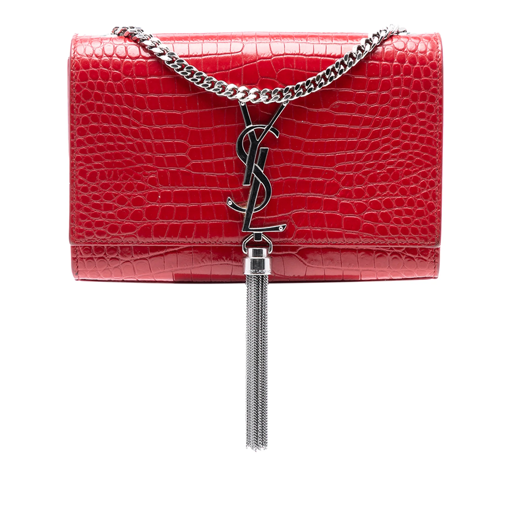 Classic Monogram Tassel Crossbody Bag Crocodile Embossed Leather Medium