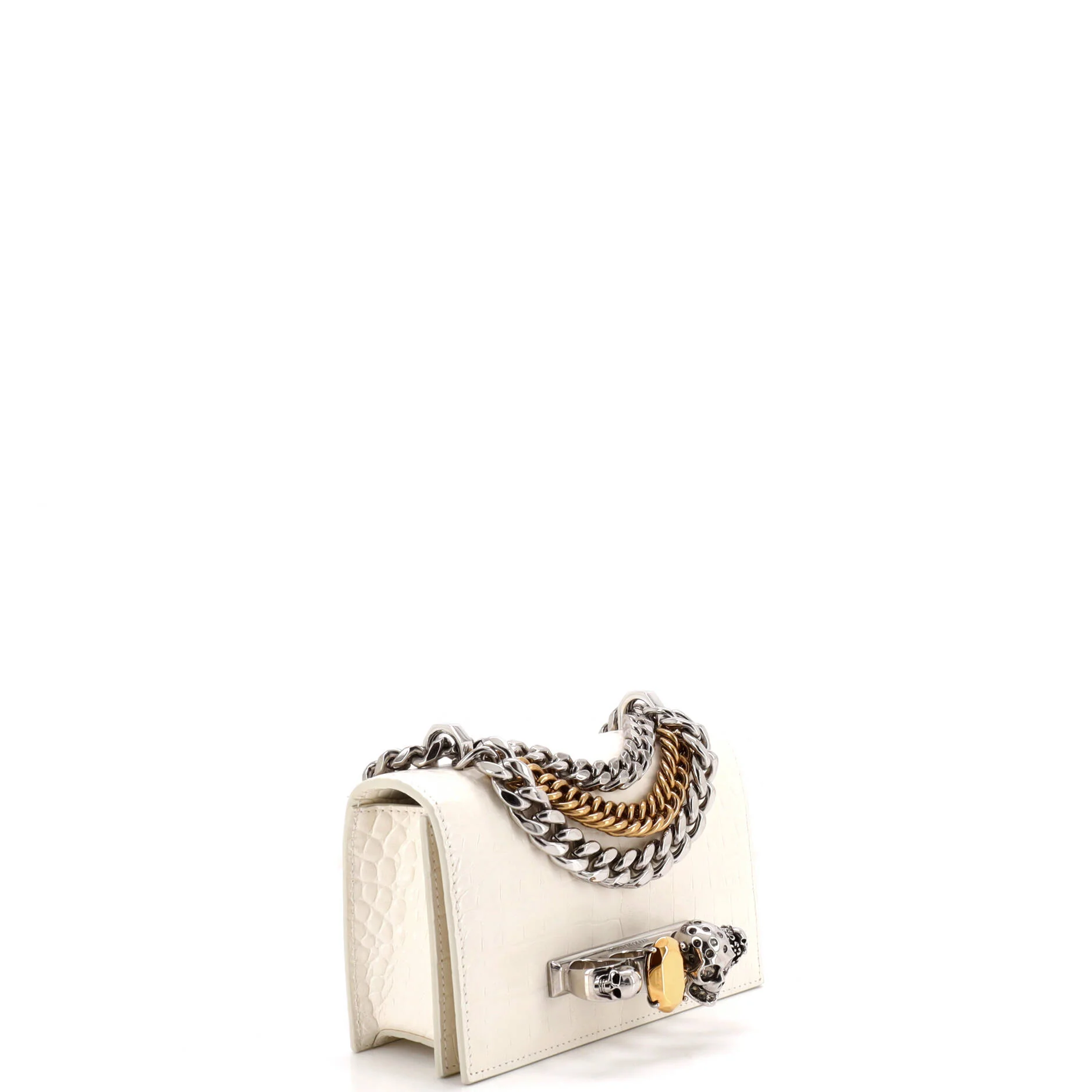 Jeweled Flap Bag Crocodile Embossed Leather Small - Image 2