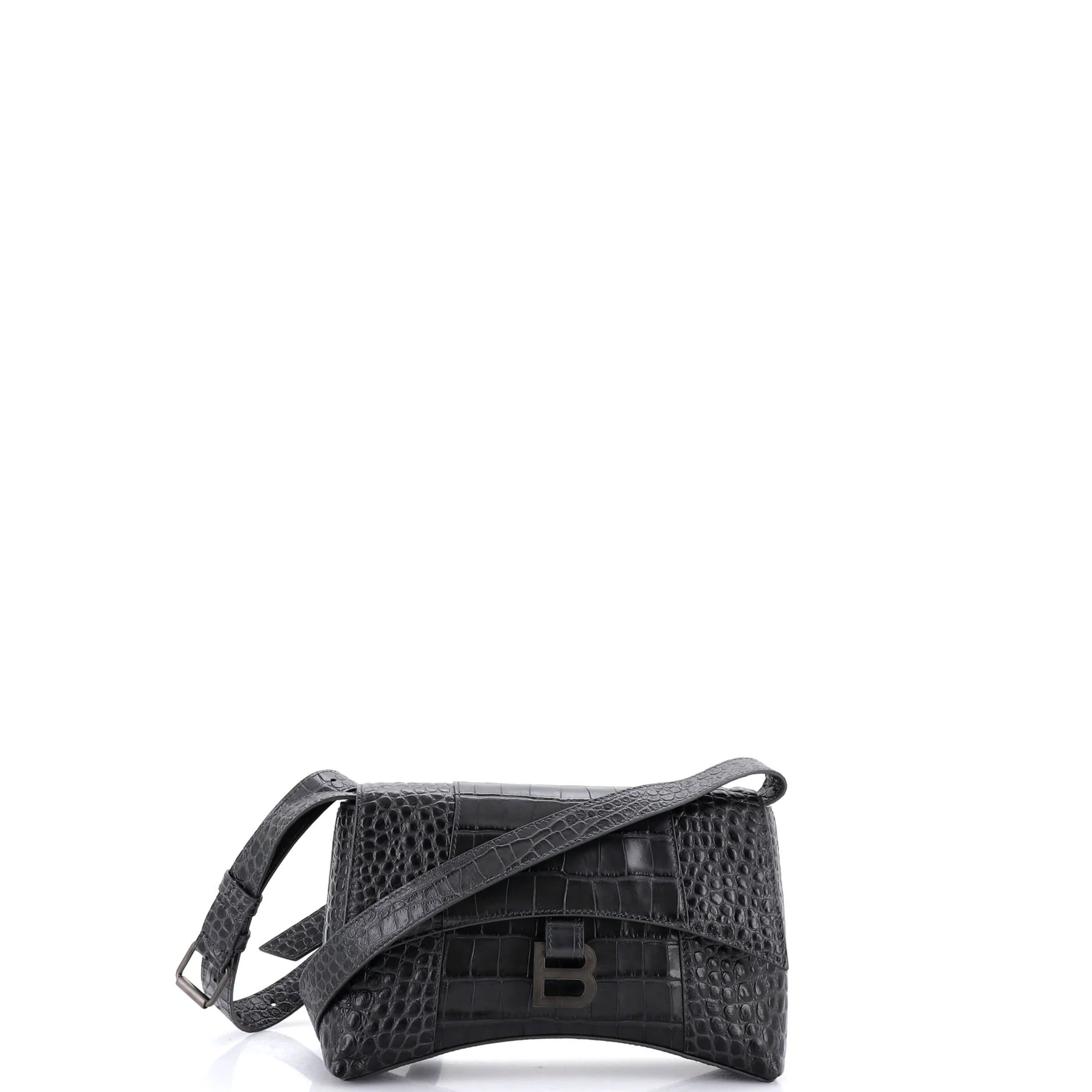 Downtown Soft Hourglass Shoulder Bag Crocodile Embossed Leather XS