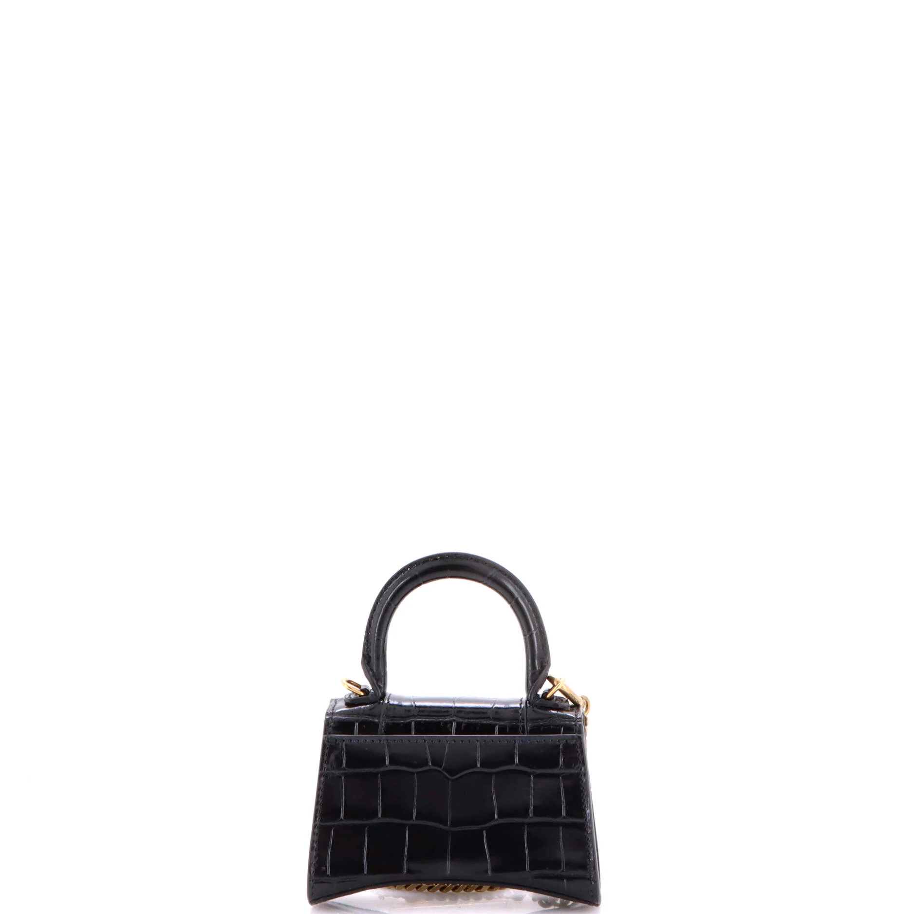 Hourglass Chain Top Handle Bag Crocodile Embossed Leather Mini - Image 3