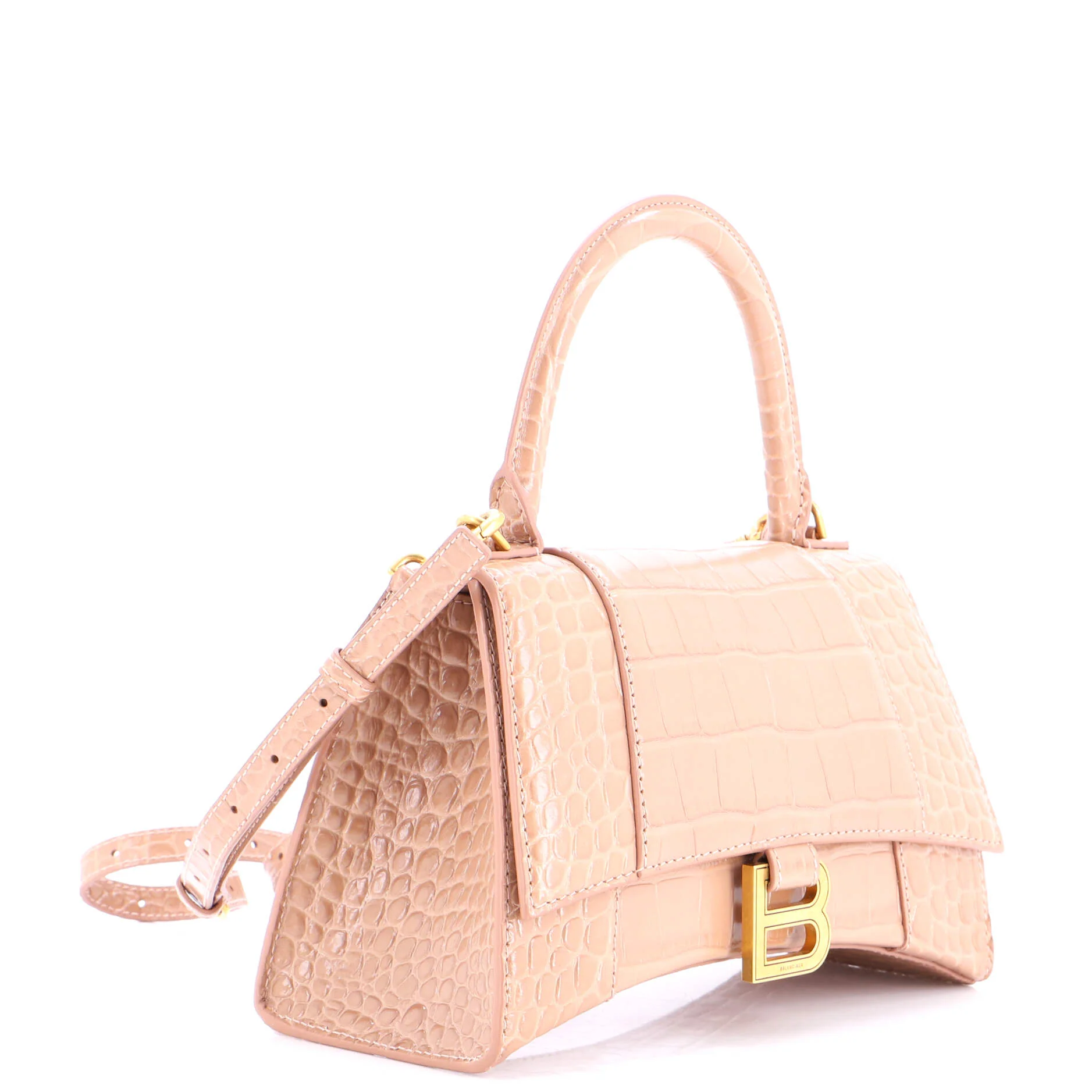 Hourglass Top Handle Bag Crocodile Embossed Leather Small - Image 2