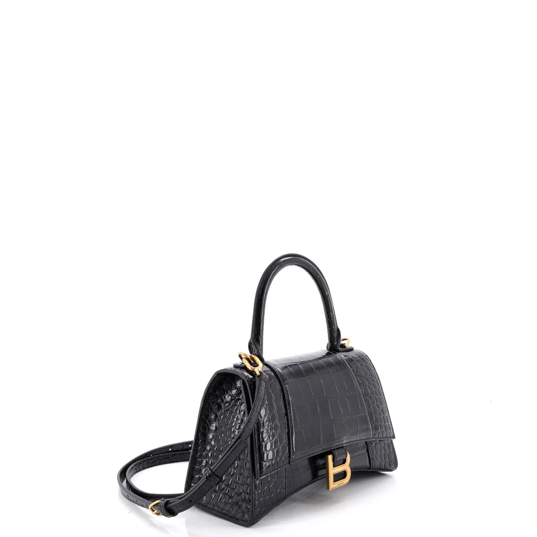Hourglass Top Handle Bag Crocodile Embossed Leather Small - Image 2