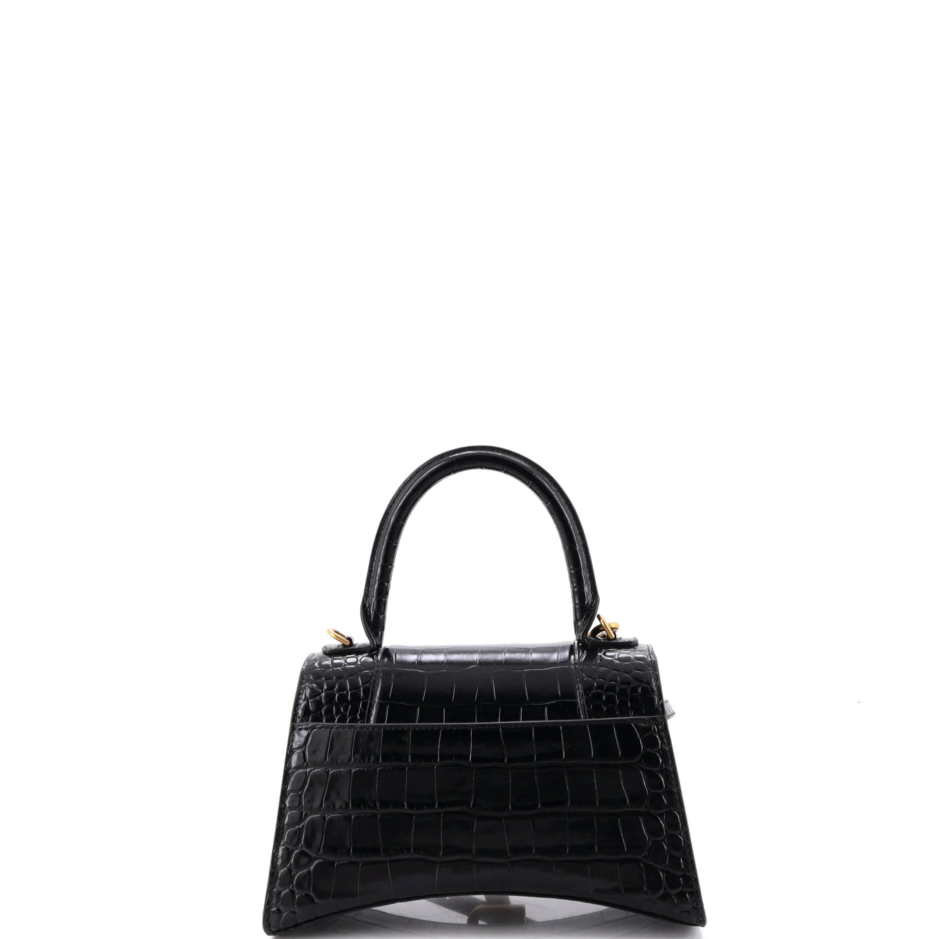 Hourglass Top Handle Bag Crocodile Embossed Leather Small - Image 3