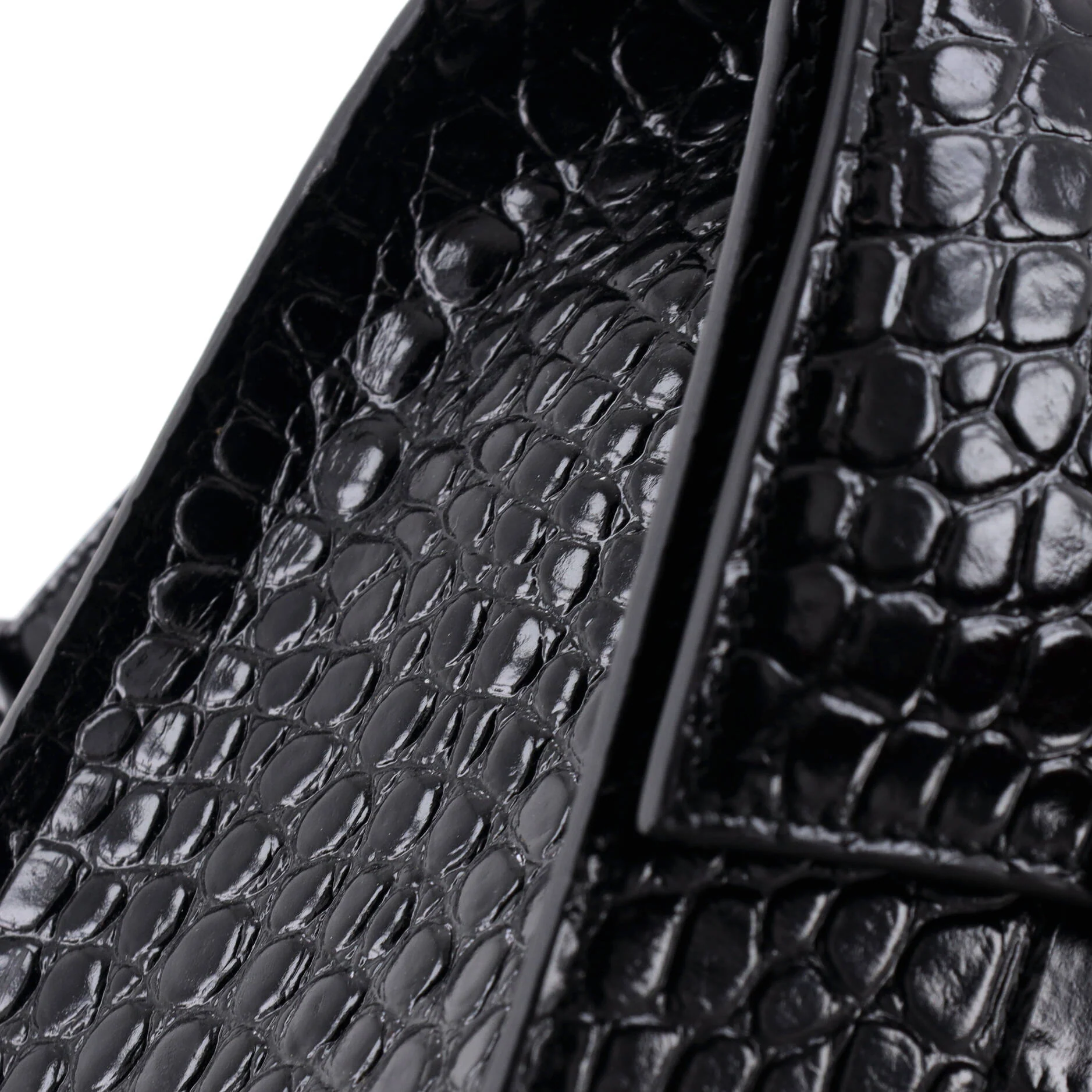 Hourglass Top Handle Bag Crocodile Embossed Leather Small - Image 6