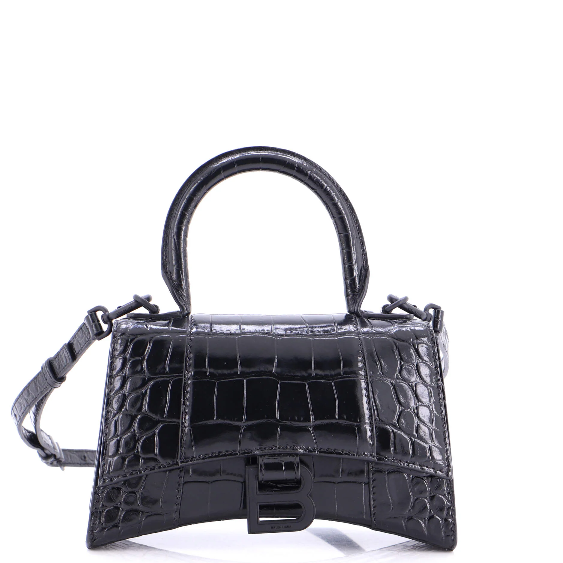 Hourglass Top Handle Bag Crocodile Embossed Leather XS