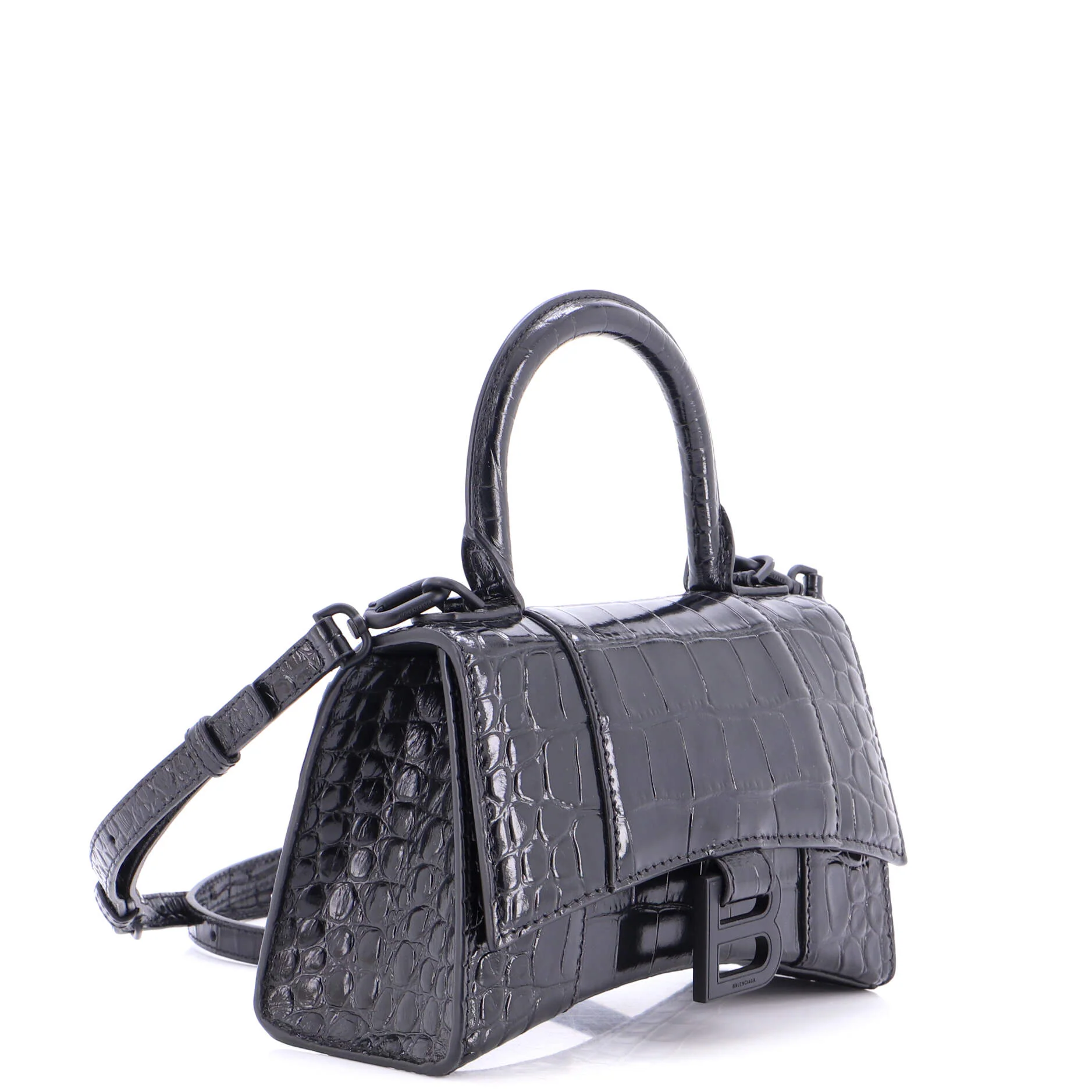 Hourglass Top Handle Bag Crocodile Embossed Leather XS - Image 2