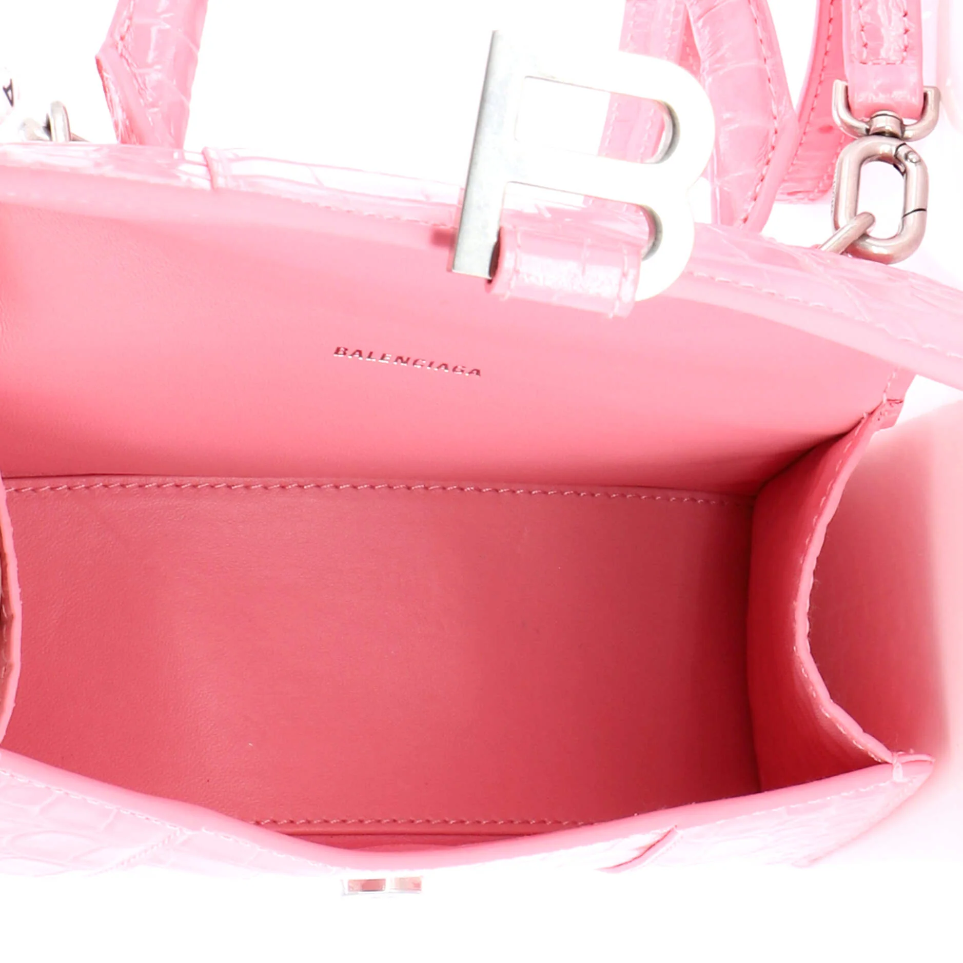 Hourglass Top Handle Bag Crocodile Embossed Leather XS - Image 5
