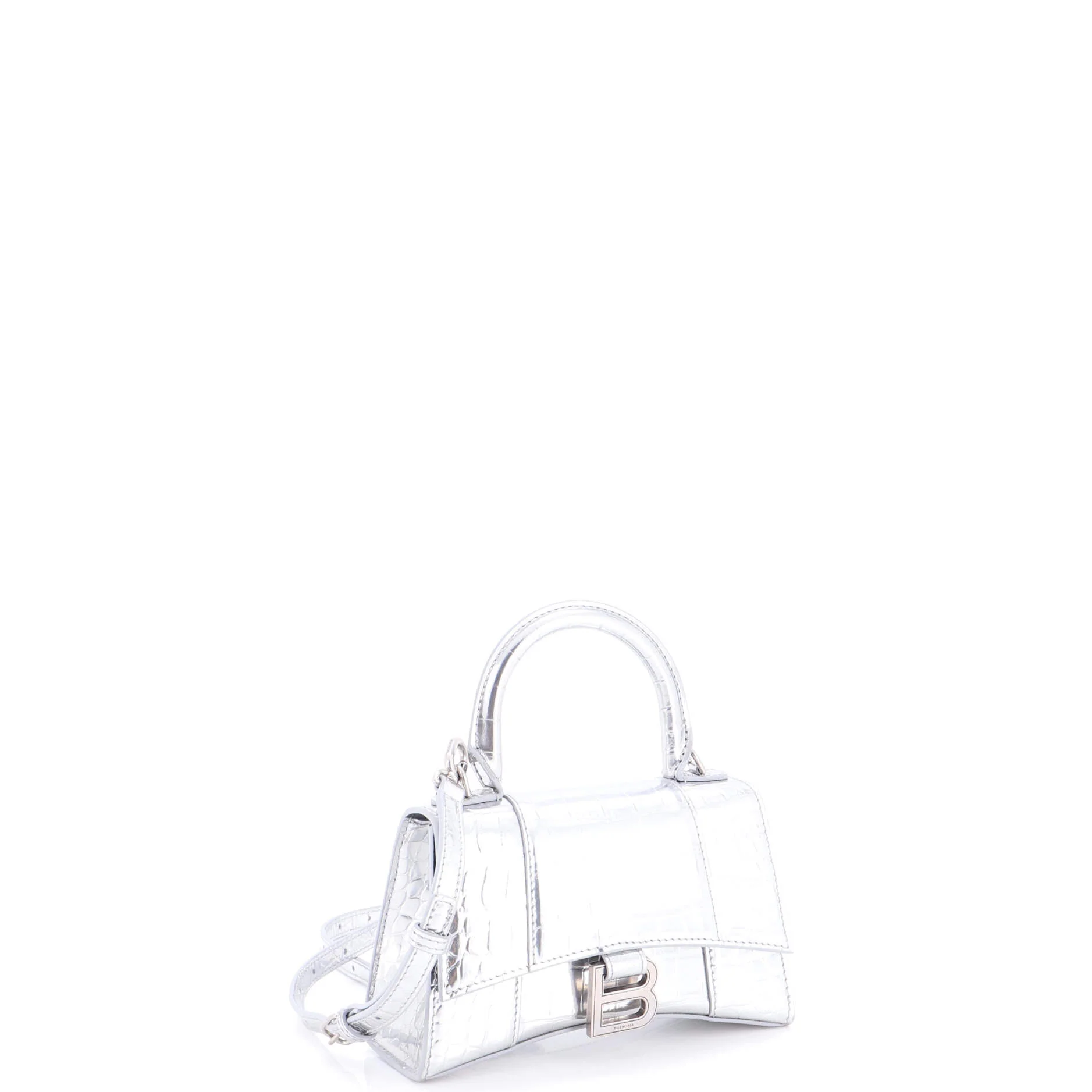 Hourglass Top Handle Bag Crocodile Embossed Leather XS - Image 2