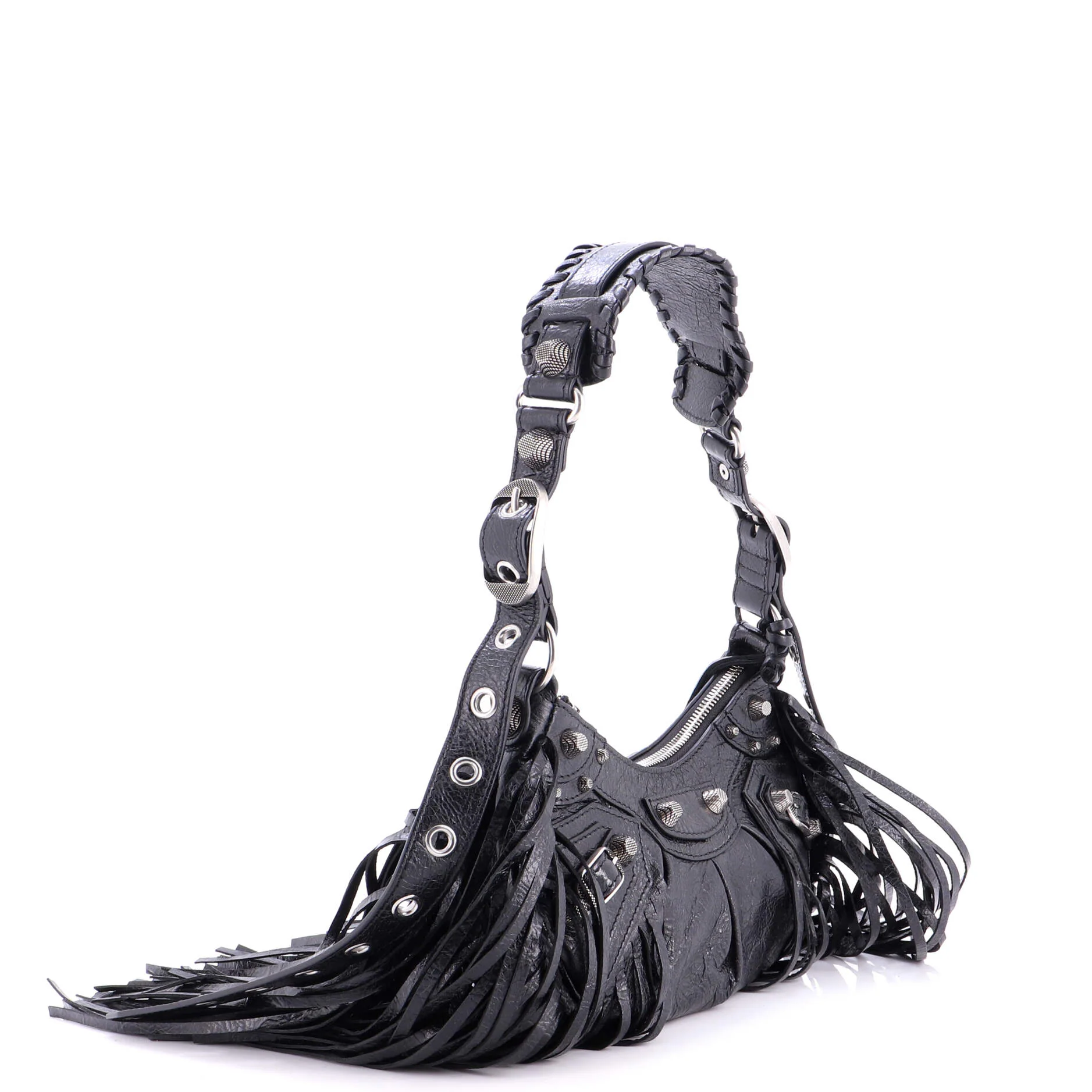 Le Cagole Giant Studs Fringe Shoulder Bag Leather XS - Image 4