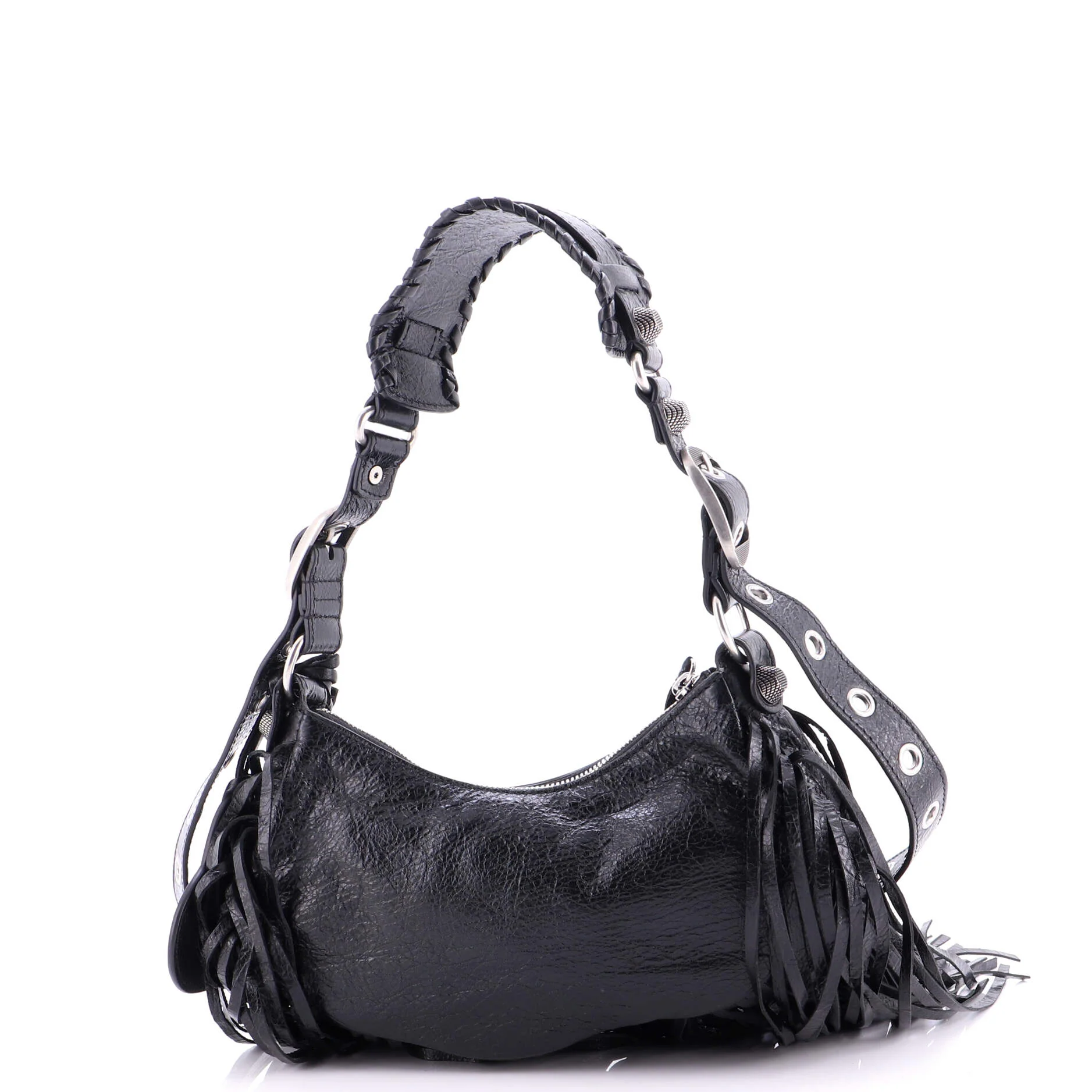 Le Cagole Giant Studs Fringe Shoulder Bag Leather XS - Image 5