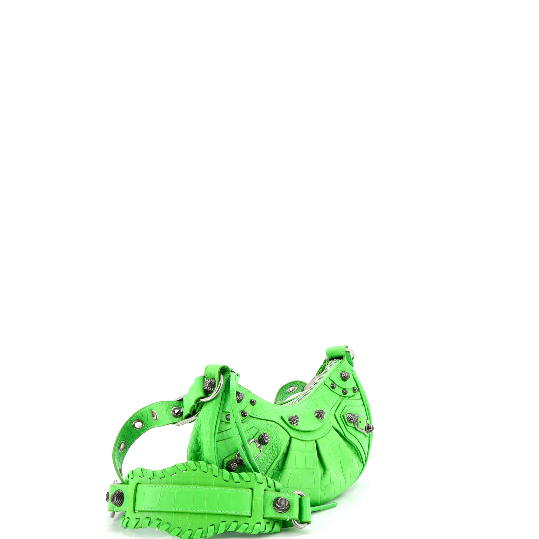 Le Cagole Giant Studs Shoulder Bag Crocodile Embossed Leather XS - Image 3