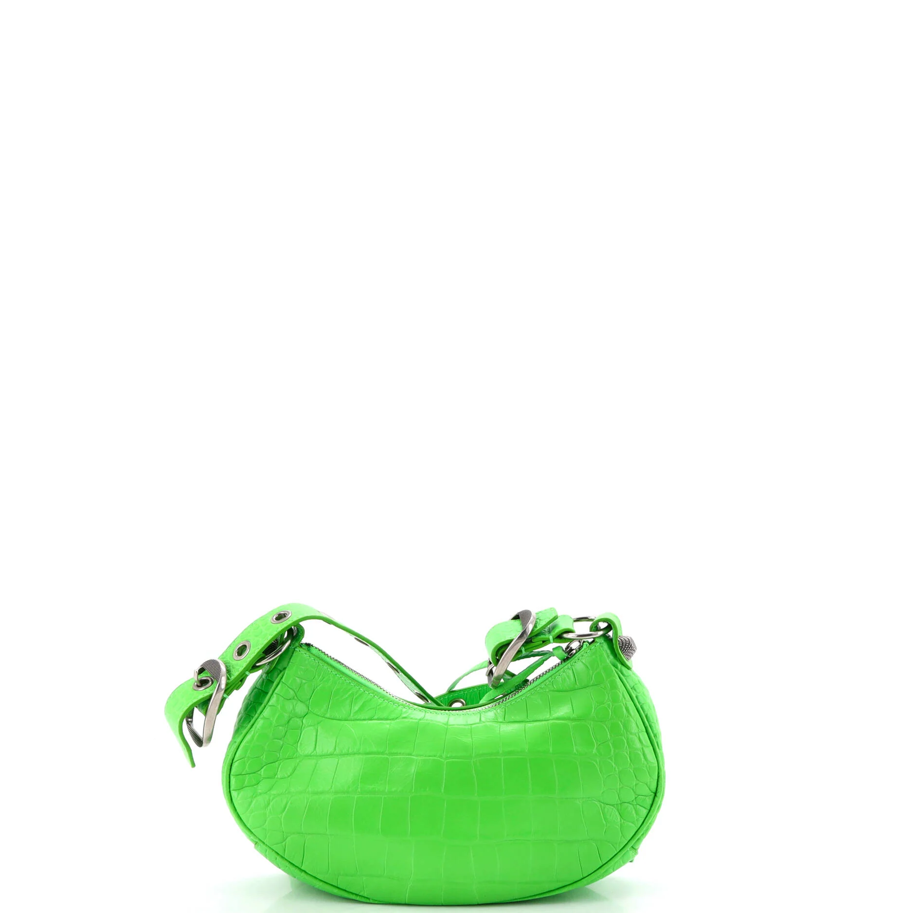 Le Cagole Giant Studs Shoulder Bag Crocodile Embossed Leather XS - Image 4