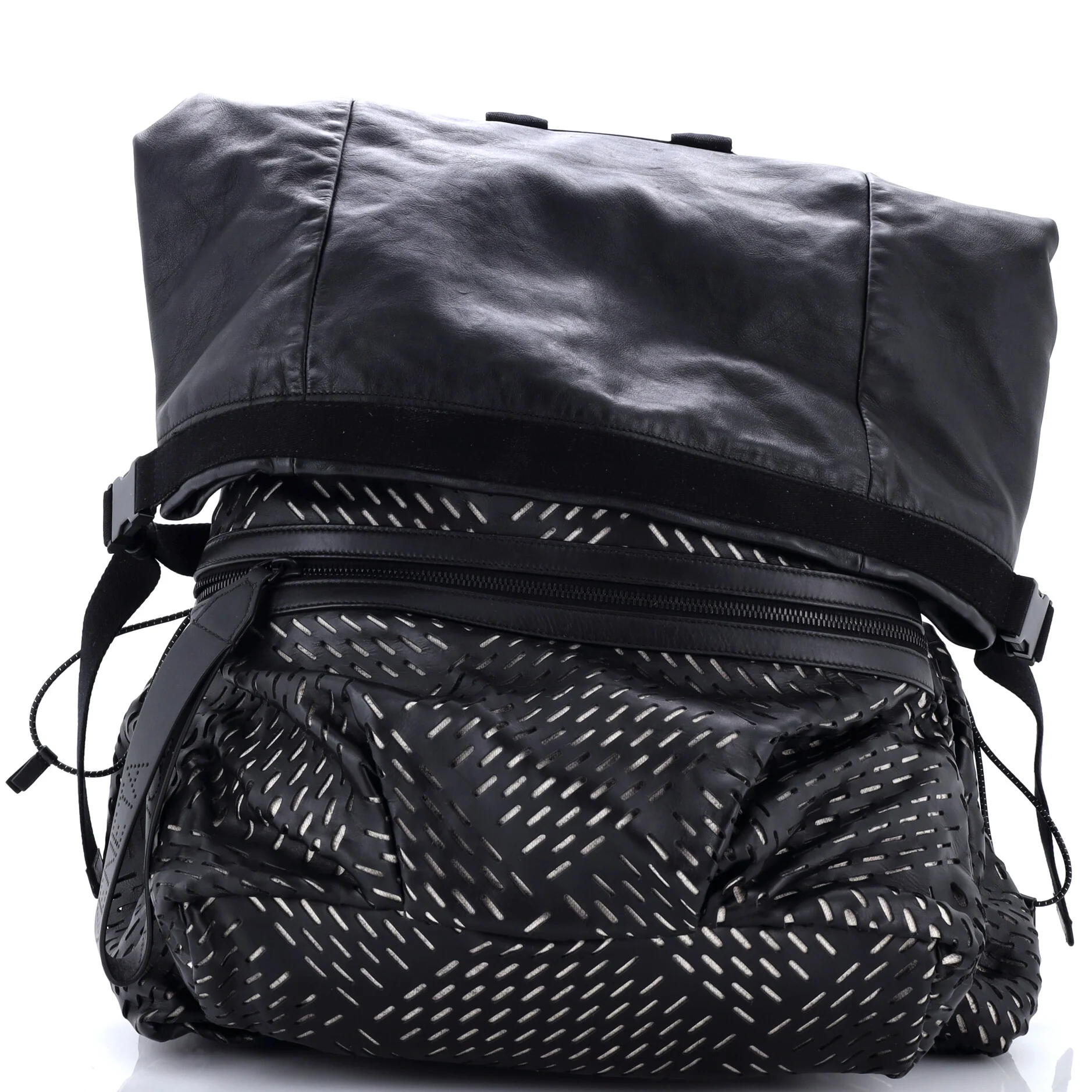 Fold Over Backpack Leather with Perforated Detail