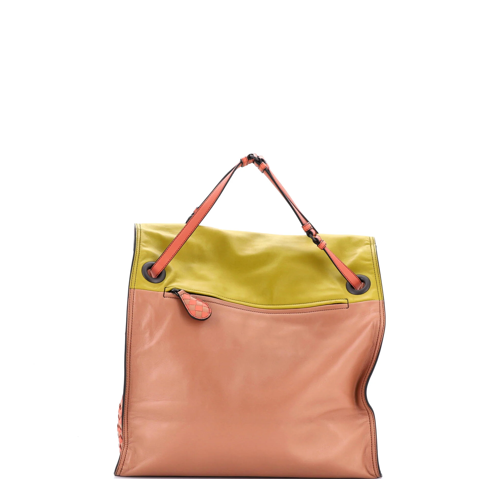 Palio Fold Over Tote Colorblock Nappa Leather With Intrecciato Detail - Image 3