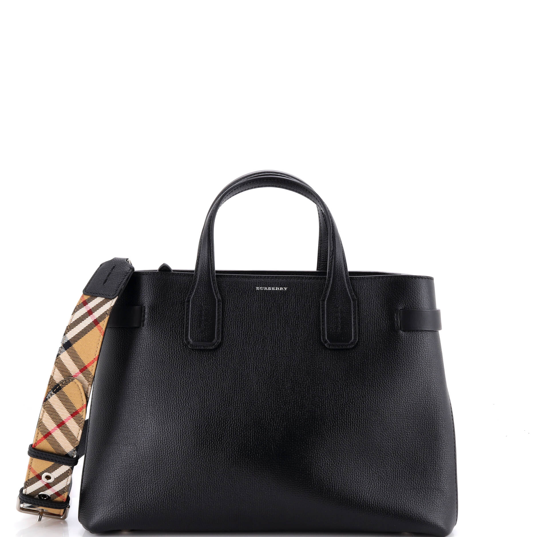 Banner NM Tote Leather with Vintage Check Canvas Medium
