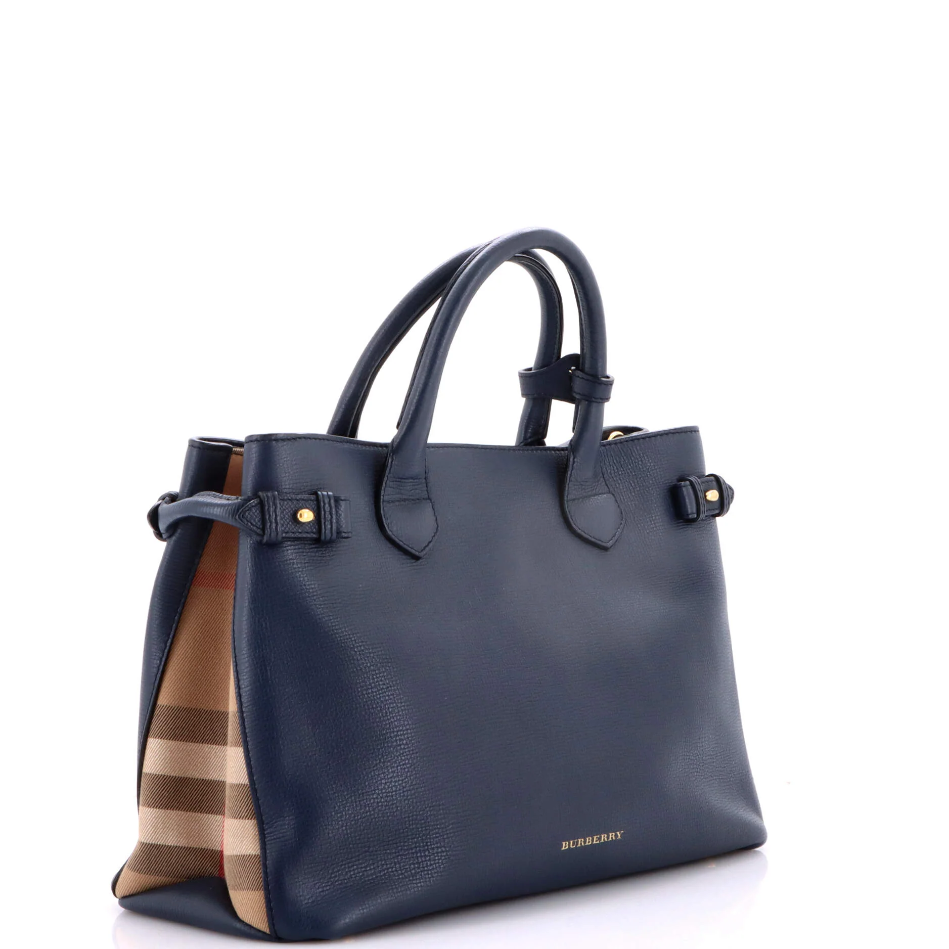 Banner Tote Leather and House Check Canvas Medium - Image 2